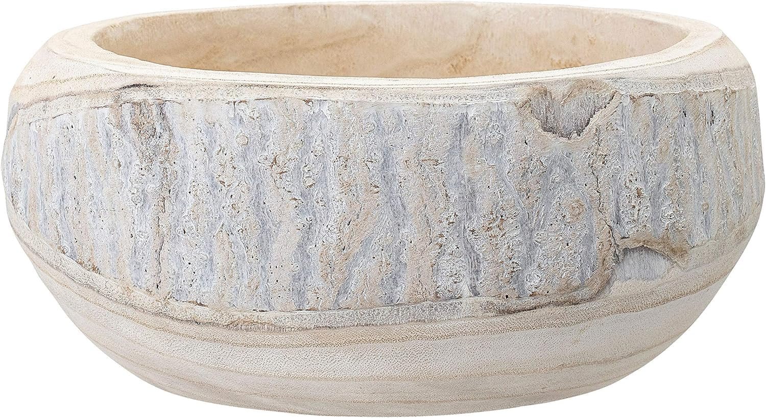 Large Whitewashed Decorative Wood Bowl – Dramatically Textured Hand-Carved Paulownia Wooden Centerpiece – Rustic Farmhouse & Organic Modern Decor Accent