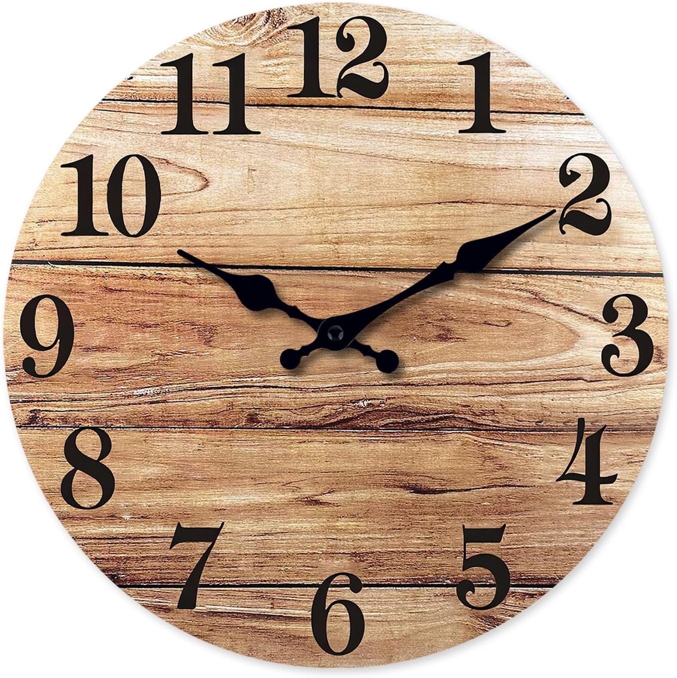 XNM Round 12 Inch Farmhouse Small Wall Clocks Battery Operated | Brown Wood Wall Clock for Kitchen Bedroom Living Room Analog Wall Clock Silent (MDF No Solid Wood)