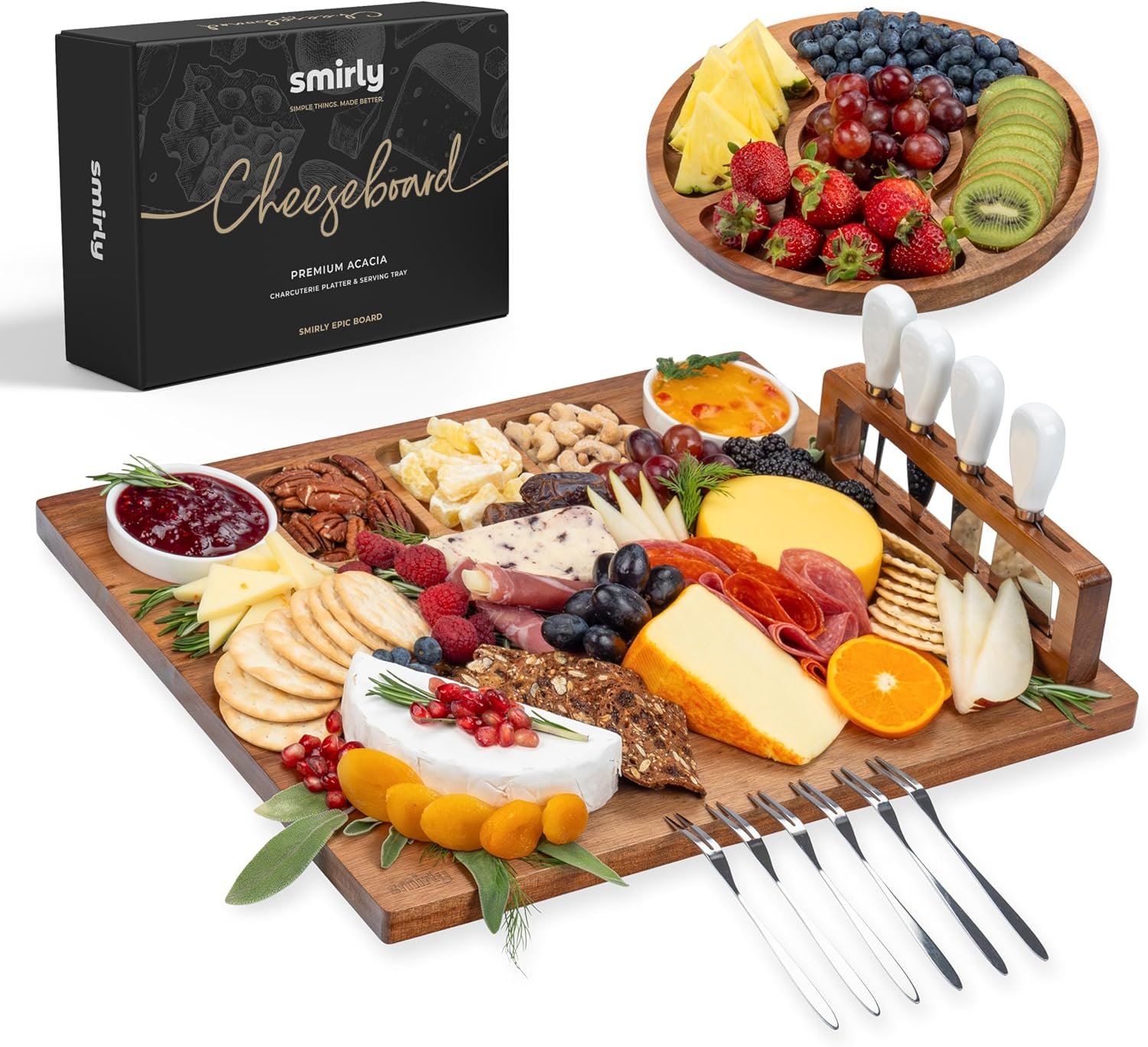 SMIRLY Charcuterie Board Set with Serving Accessories, Large Acacia | Housewarming and Wedding Gift for Women, Perfect for Movie Nights, Gatherings and Serving Cheese, Fruits and Snacks