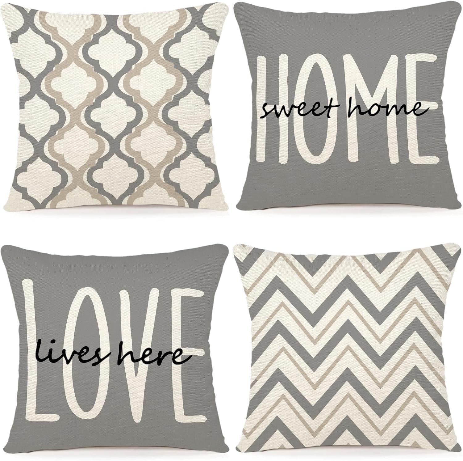 YCOLL Farmhouse Throw Pillow Covers 18×18 Set of 4 Rustic Linen Square Decorative Cushion Covers for Couch Sofa Bedroom Home Decor