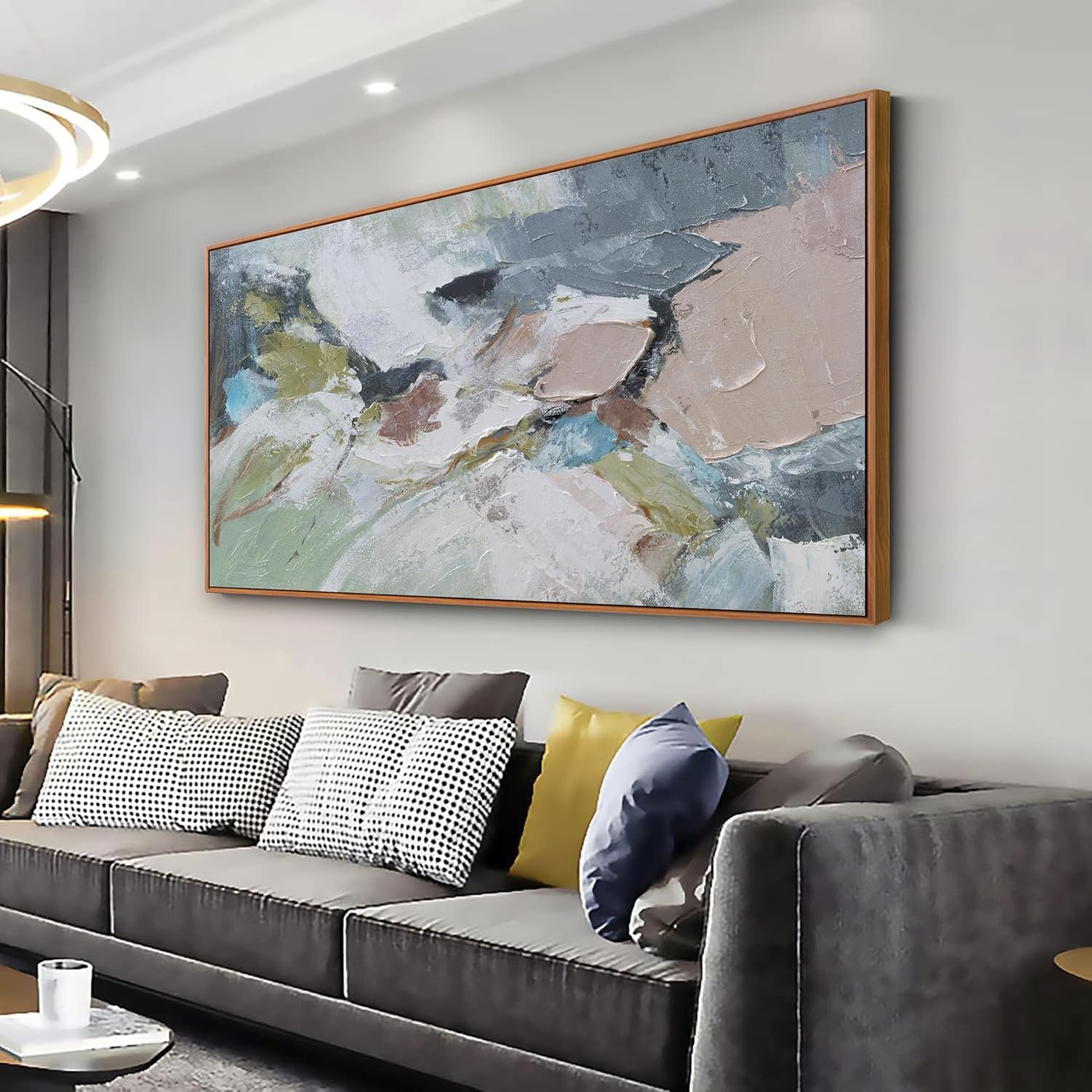 Pink Abstract Painting Large Wall Art Living Room Decor Green Canvas Print Colorful Abstract Wall Art For Living Room Home Office Decoration 30×60 Inch