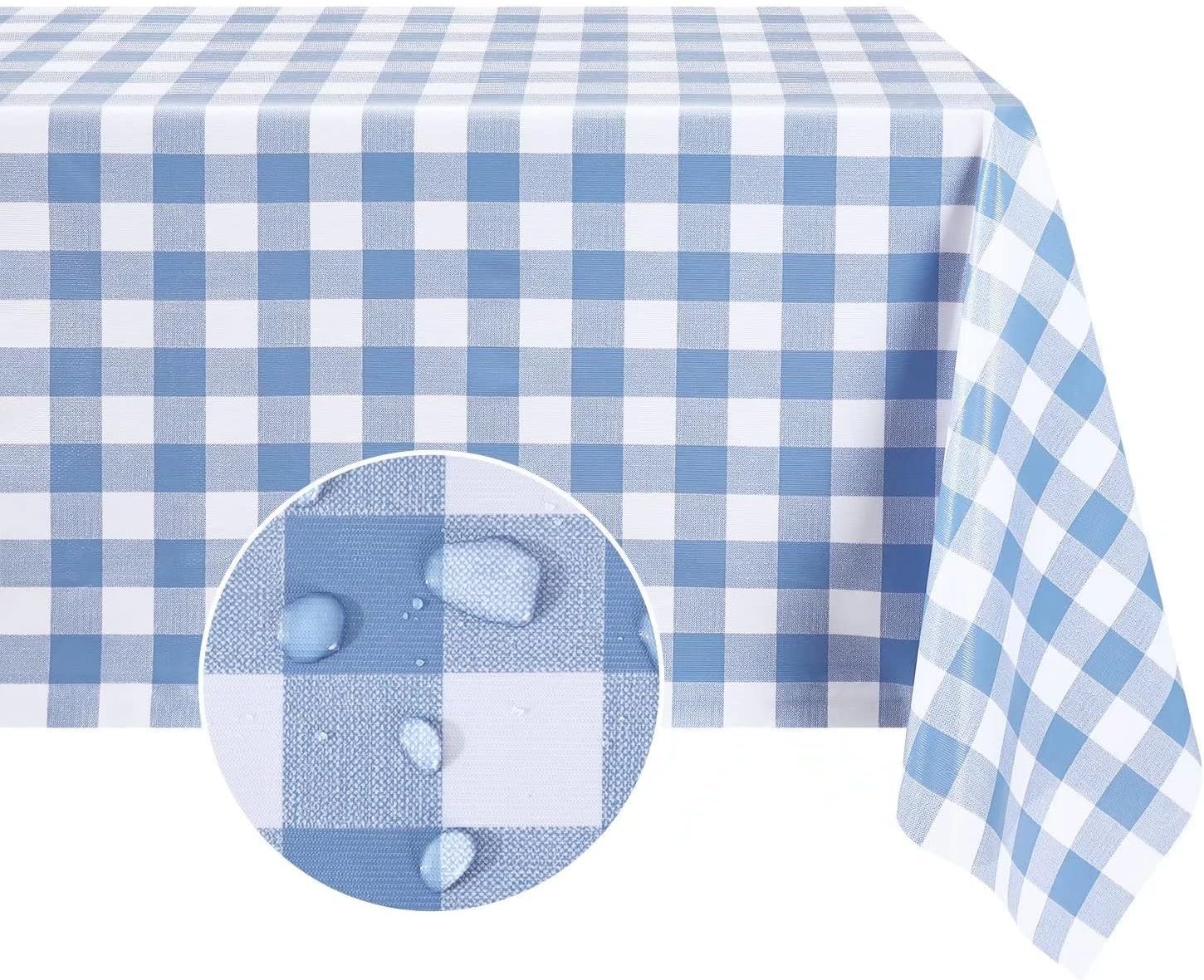 Romanstile Rectangle Vinyl Tablecloth, 100% Waterproof Buffalo Gingham Plastic Table Cloth, Heavy Duty Wipeable Checkered Table Covers for Outdoor, Camping, Picnic, Patio – 54 x 78, Light Blue
