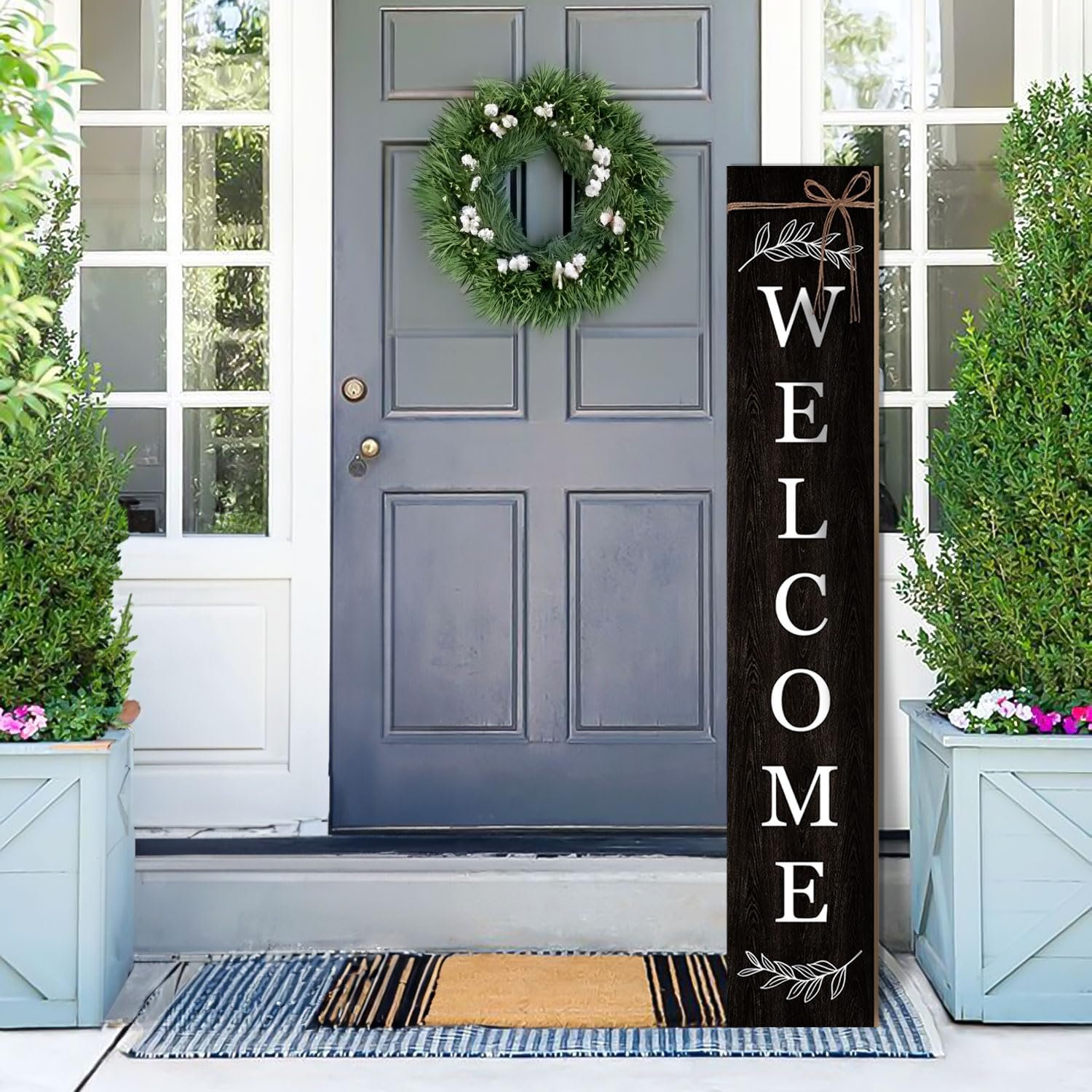 Welcome Porch Sign Decor Wooden Hanging Sign Door Porch Standing Decorative Signs Plaques for Front Door Farmhouse Outdoor Indoor Welcome Sign 47.2″H（black）