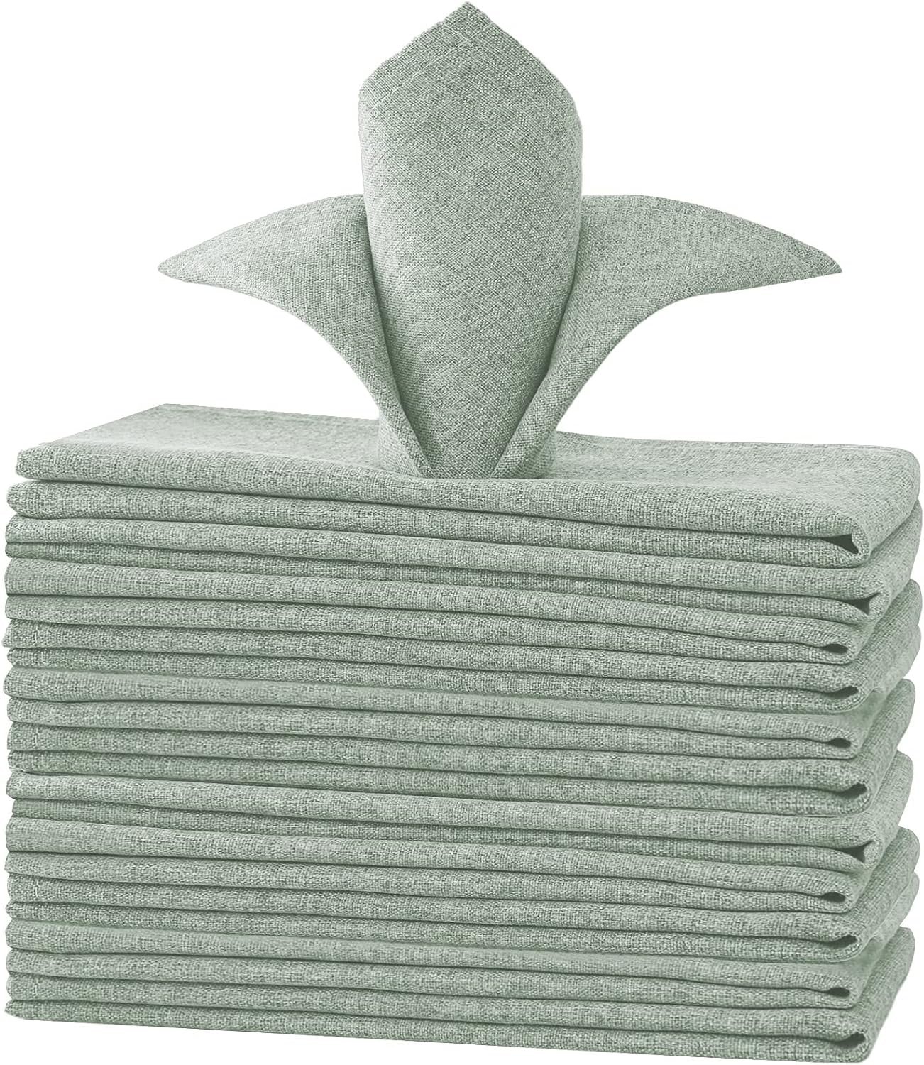 H.VERSAILTEX Linen Textured Cloth Napkins Set of 12 (18″ X 18″) Linen Textured Dinner Napkins Waterproof Extra Soft Thick Durable Reusable Napkins with Hemmed Edges, Heather Sage