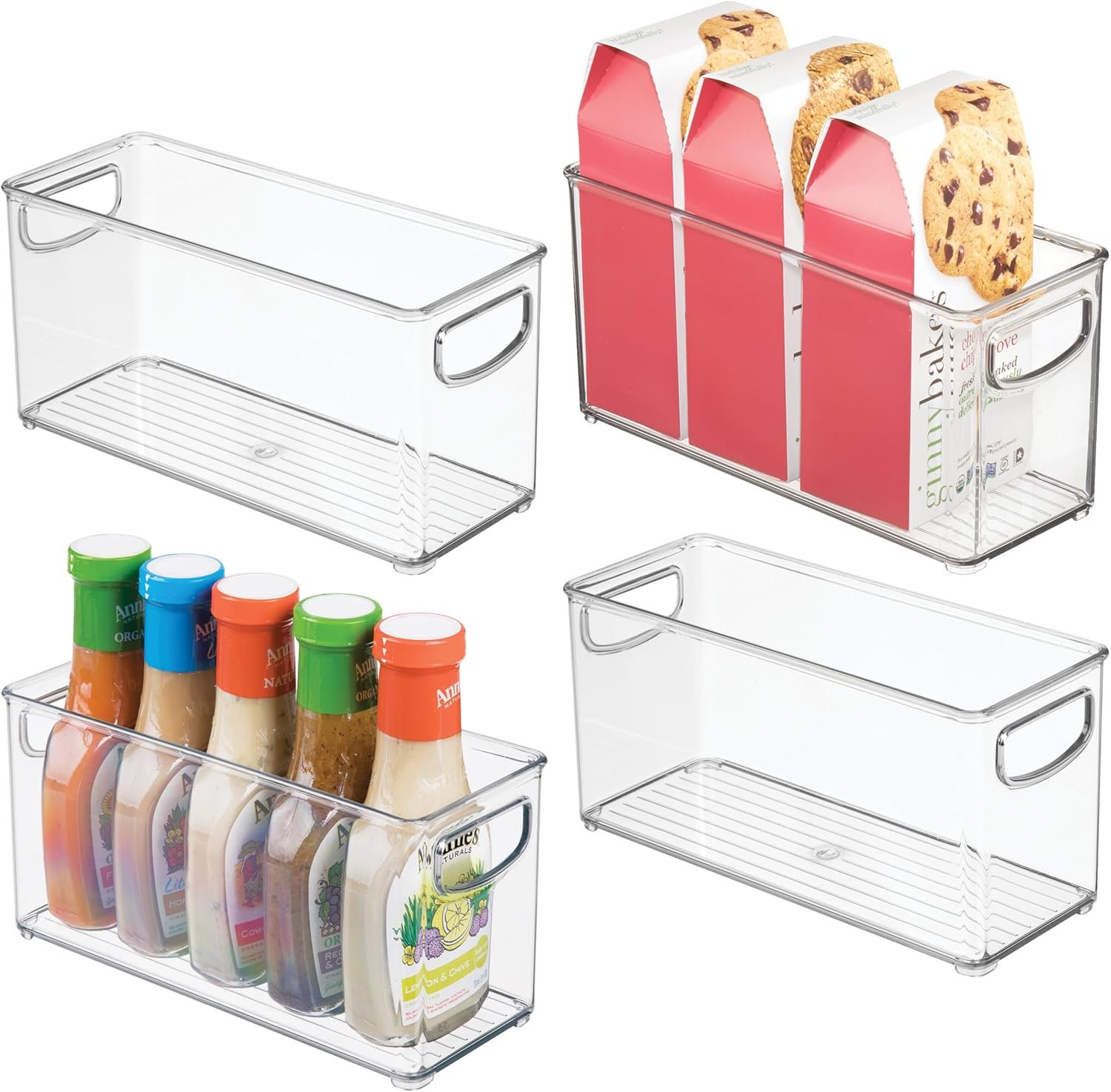 iDesign Slim Clear Plastic Stackable Storage Bin, Tall Narrow, 4-Pack | Kitchen or Pantry Organizer
