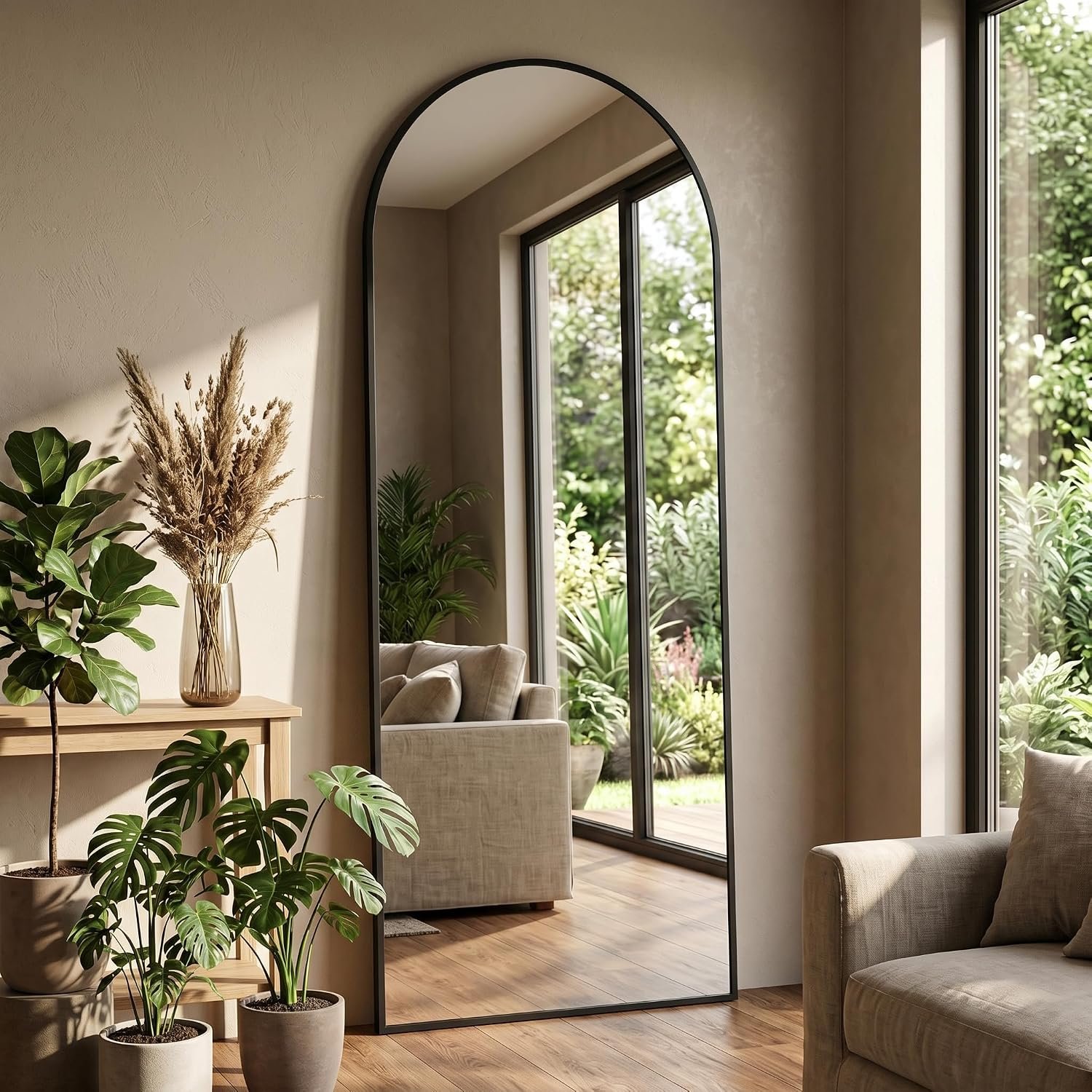 58″x18″ Floor Mirror Full Length, Arched Full Length Mirror with Stand, Full Body Mirrors for Bedroom Living Room or Cloakroom Black