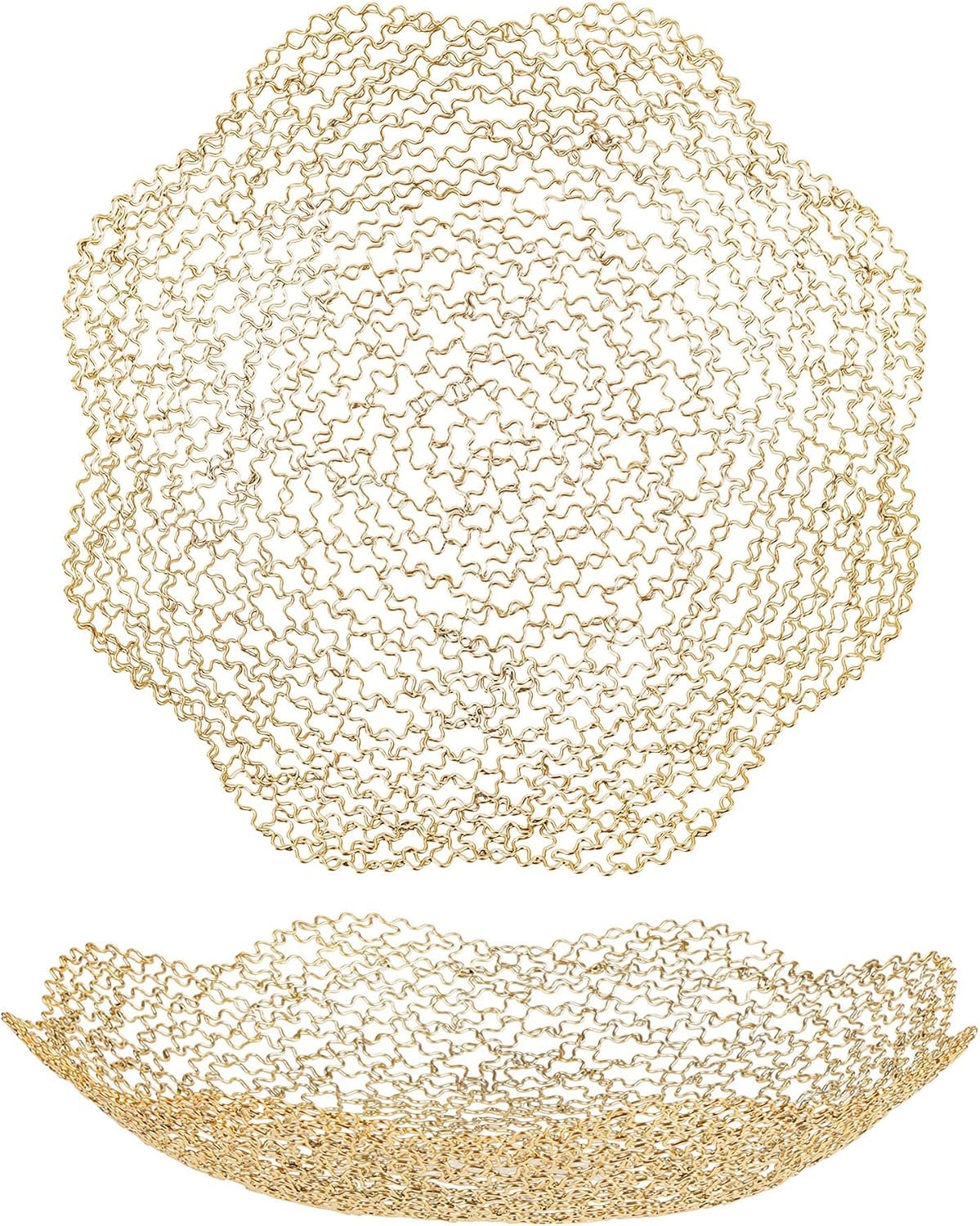 IBWell Decorative Dish for Home Decor and Centerpieces – Gold Vegetable Fruit Bowl Basket(Normal) for Kitchen Counter， Table Centerpieces for Dining Room and Living Room Decor (Gold, Normal)
