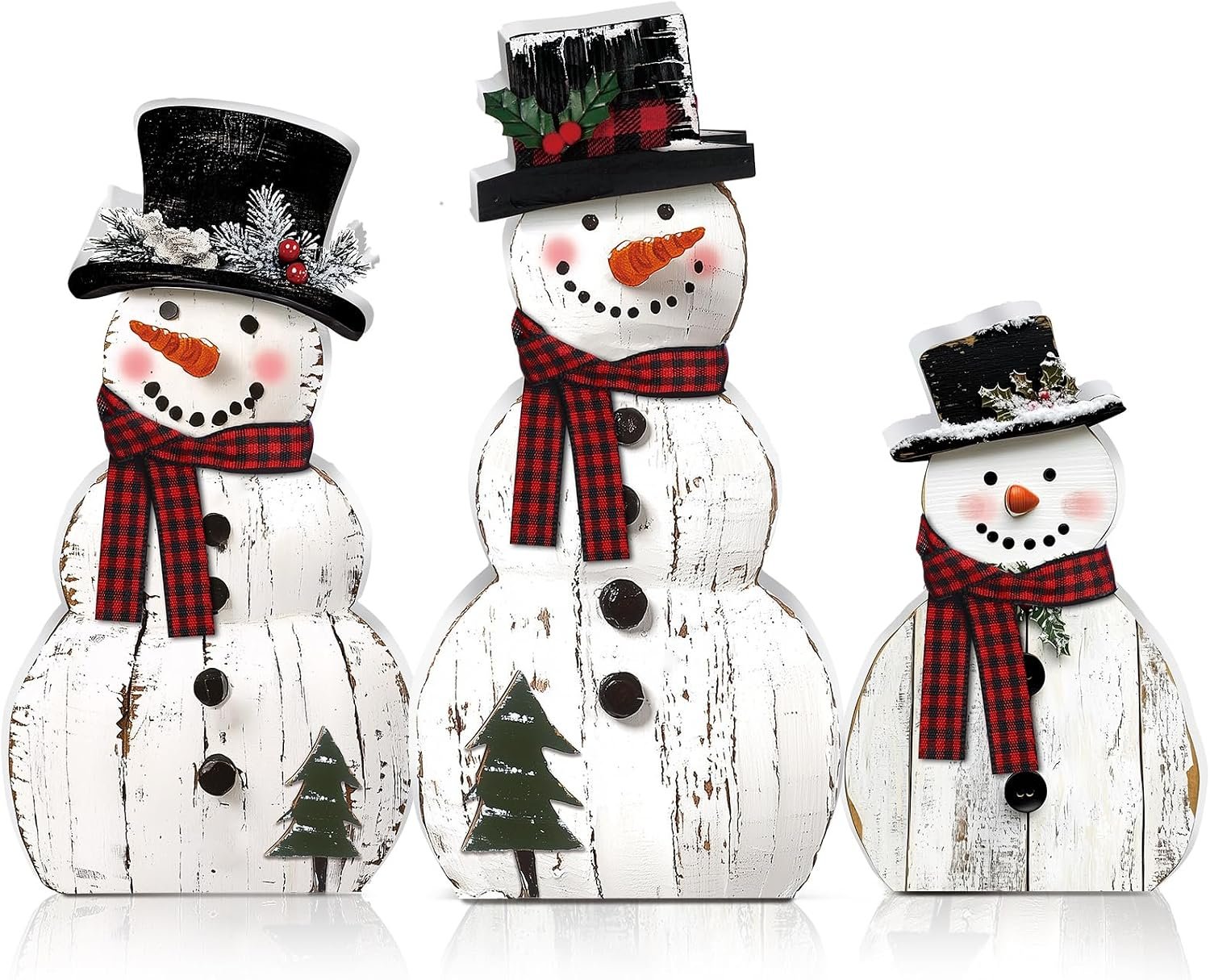 Barydat 3 Pcs Snowman Christmas Decoration Rustic Wooden Indoor Decor | Farmhouse Christmas Table Decorations, Snowman Centerpieces Table Sign, Xmas Decoration for Indoor Home Kitchen Gifts Party