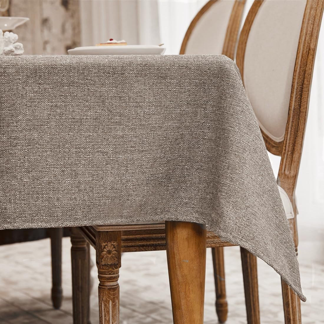 Table Cloth Rectangle Table Cover 71×55 Inches Faux Linen Wrinkle Free and Waterproof Camping Taupe Brown Rectangle Indoor Outdoor Tablecloth for Party Wedding