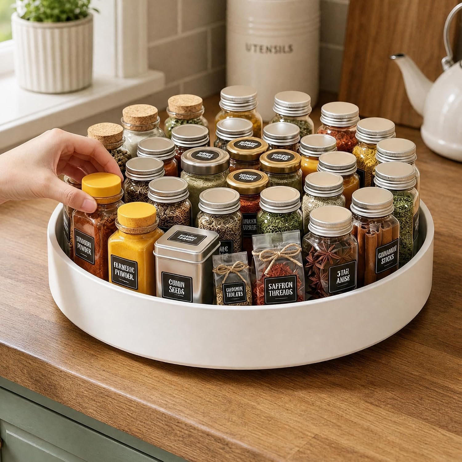 CTIME 11.8″ Lazy Susan for Refrigerator, Lazy Susan Spice Rack | 360° Rotating, Non-Slip Base, 2in Raised Edge, for Kitchen, Pantry & Refrigerator