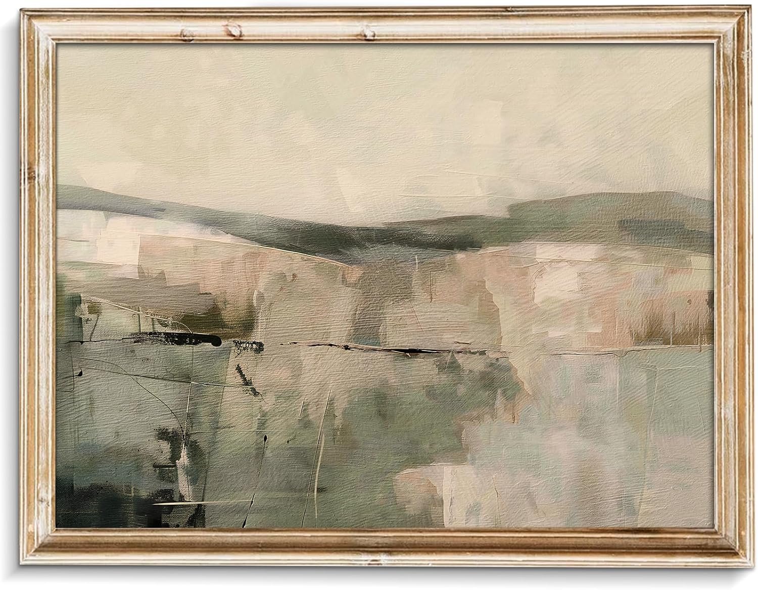 uniro Checkered Abstract Landscape Painting, Neutral Minimalist Print, Earthy Green Midcentury Modern Decor, Rustic Printable Wall Art, Moody Muted Scenery Decor, Soft Earthy Country Wall Art – 8×10 Unframed