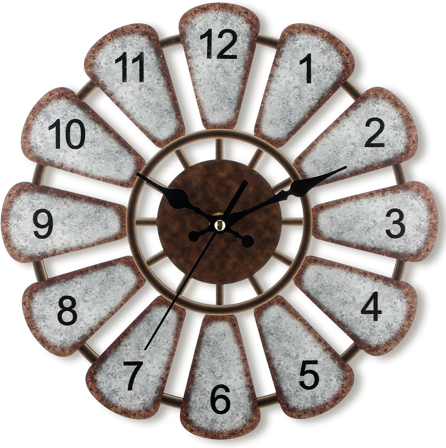12 Inch Wooden Rustic Windmill Farmhouse Wall Clock Distressed Wood Farmhouse Decor Non Ticking Silent Battery Operated Clock for Home Living Room Kitchen Bedroom Wall Decor