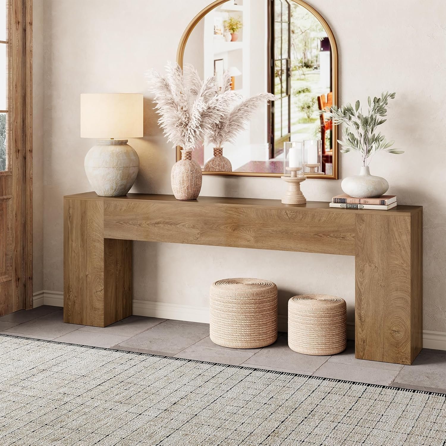Extra Long Console Tables for Entryway 86-Inch, Natural Oak Brown | Farmhouse Couch Table Behind Sofa Wooden, Modern Entryway Table for Entrance, Hallway, Living Room, Apartment
