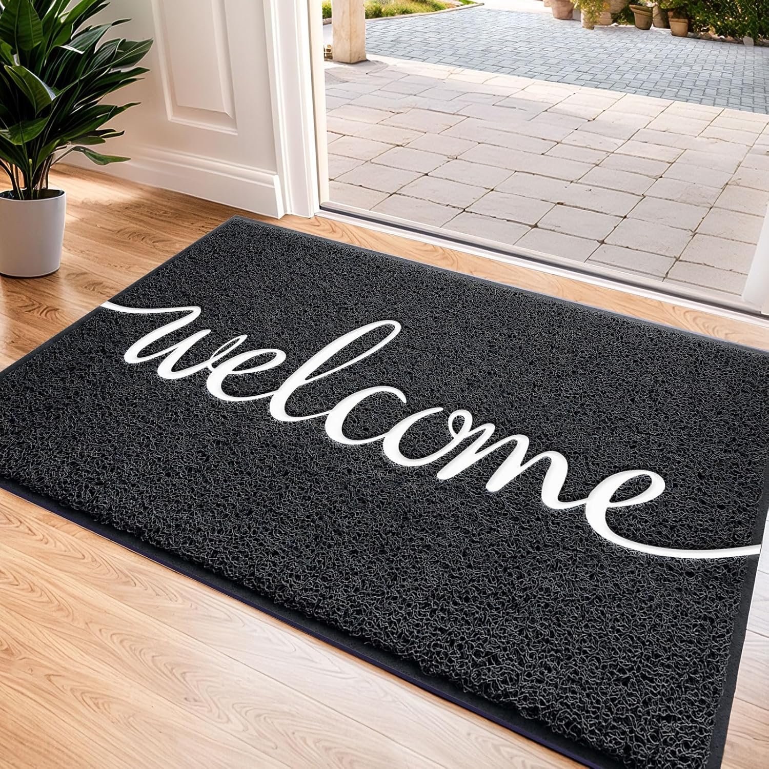 CozyBounty Black Door Mat Welcome Mats Outdoor Indoor Non-Slip Doormat for Entryway Low-Profile Floor Mat for Yard, Garage, High Traffic Areas (30″x17.5″, Black) | Non-Slip, Low-Profile, Washable,Quick Dry, Front Door Mat for Outside Entry, Yard, Garage, High Traffic Areas, 30″x17.5″