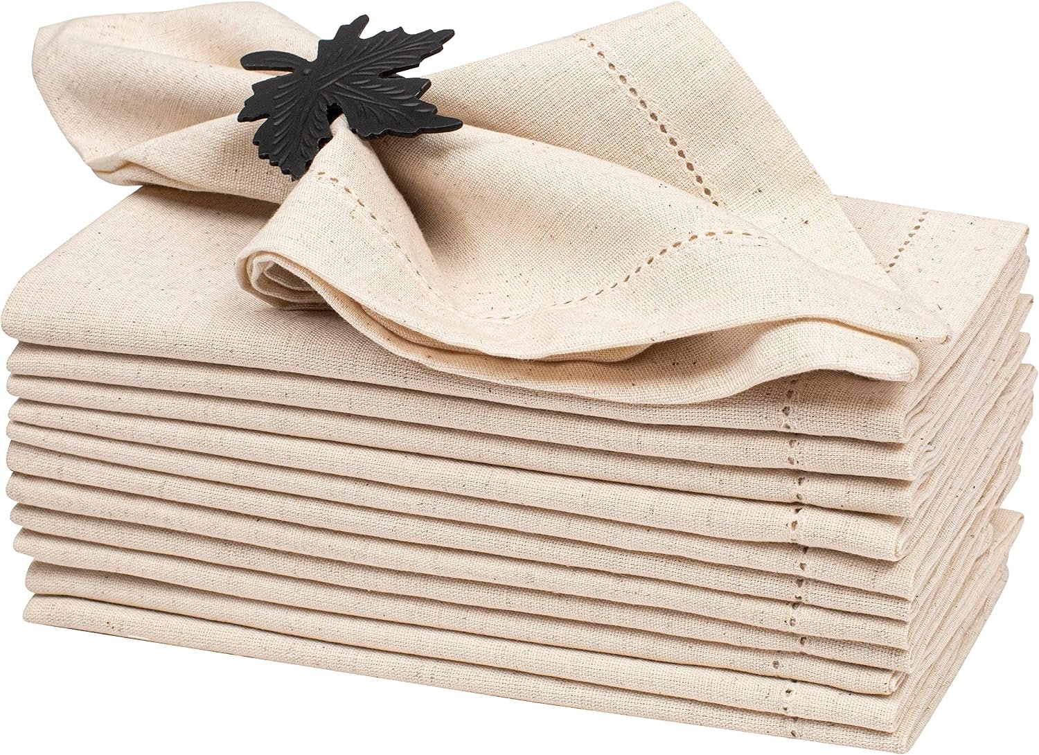 Lightnpro Flax Linen Napkins Set of 12 – Hemstitched Dinner Cloth Napkins, Washable and Reusable Natural Flax Napkins for Dining, Parties, Weddings, Holiday & Everyday Use – 18×18 Inch Natural Color