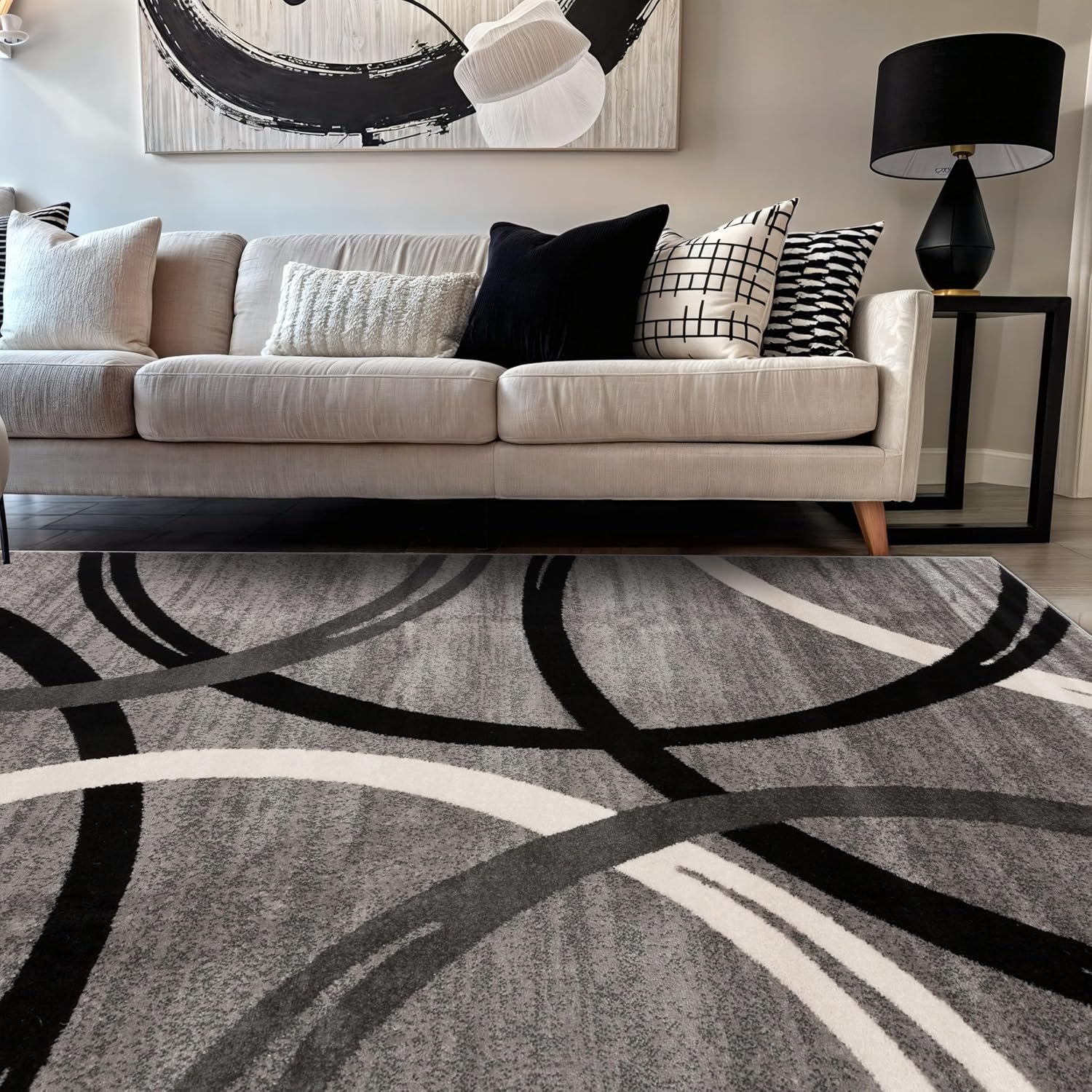 Rugshop Wavy Circles Fade-Resistant Living Room Area Rug Gray 5’3″ x 7’3″ | Rectangular, Size 5’3″ x 7’3″, Bedroom, Dining Room, Home Office, Kitchen, Entryway, Hallway, Nursery, Kids Room, Guest Room