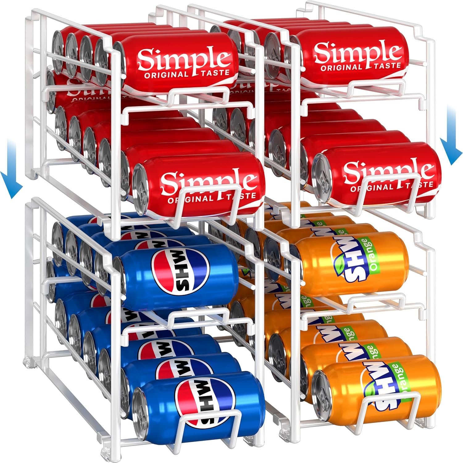 Simple Houseware 4-Pack Soda Can Stackable Rack Dispenser Organizer, White | for Pantry/Refrigerator