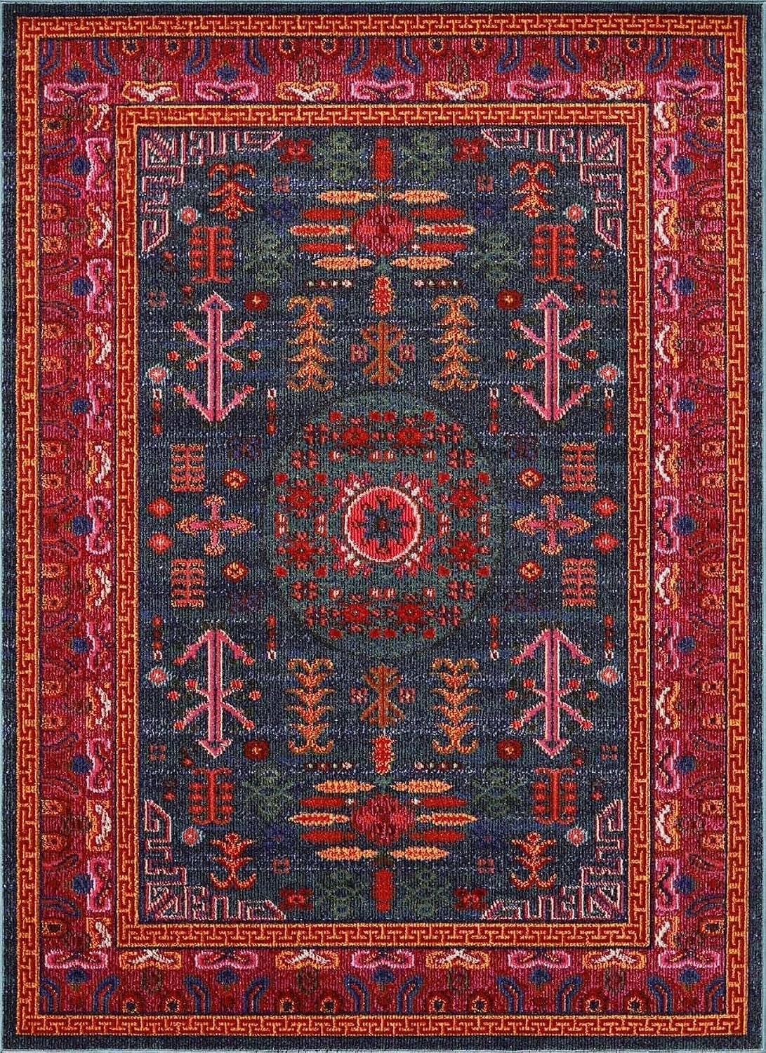 Hadrian Bohemian Southwestern Colorful Area Rug – Traditional Tribal Aztec Carpet for Living Room, Bedroom, Dining Room – Pink, Magenta, Green, Orange, Purple – 5’3″ x 7’3″ (5×7)