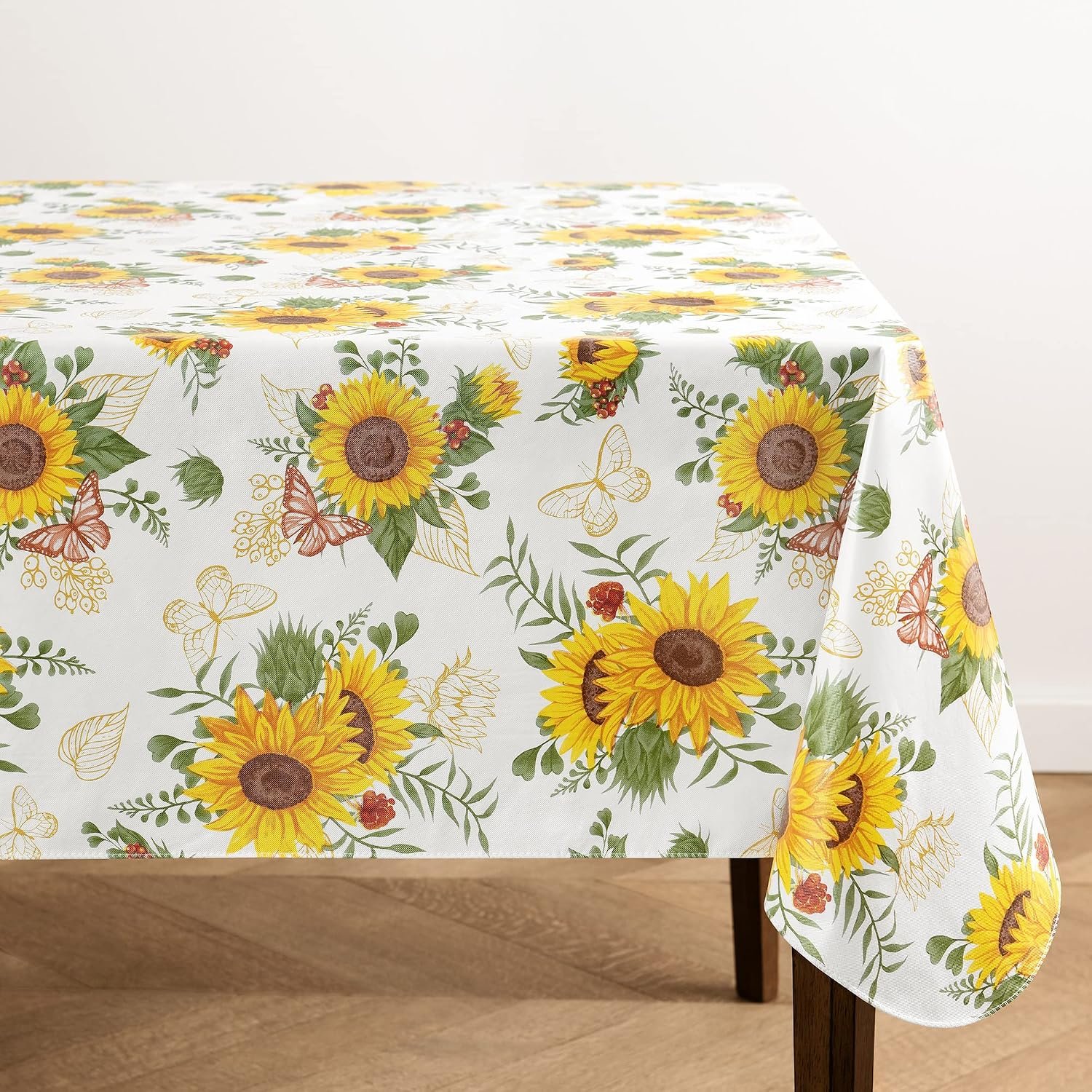 Elrene Home Fashions Sunflower Season Vintage Floral Water- and Stain-Resistant Vinyl Tablecloth with Flannel Backing, 60 Inches X 84 Inches, Rectangle