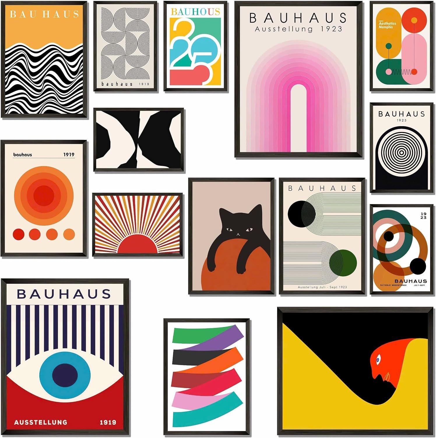 LANCHI95 15PCS Boho Wall Decor – Mid Century Modern Wall Art Boho Posters, Minimalist Posters for Living Room Aesthetic, Bauhaus Wall Art Abstract Poster, Collage Kit Pictures – UNFRAMED