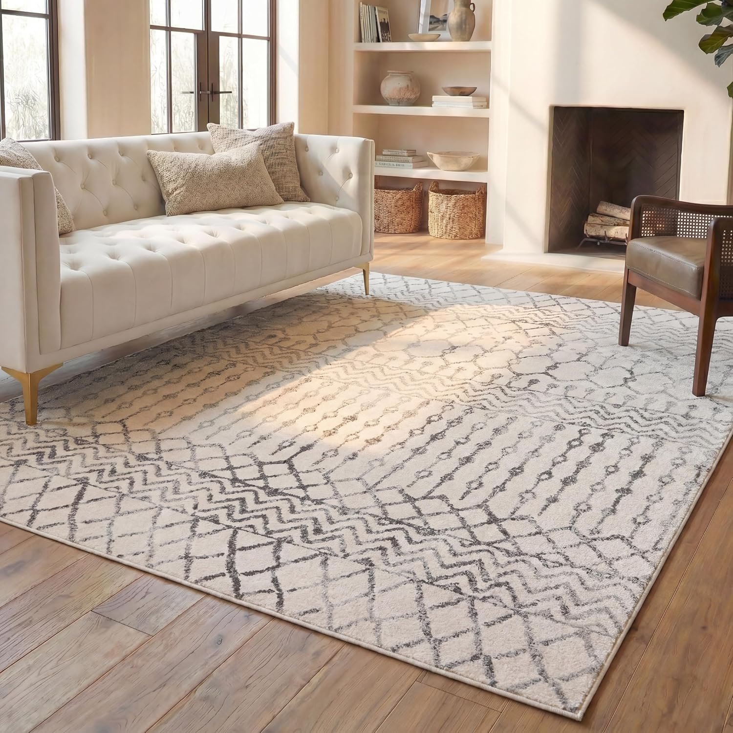 SAFAVIEH Area Rug 8×10 – Tulum Collection – Large – Ivory & Grey, Moroccan Boho Distressed Design, Non-Shedding & Easy to Clean, Ideal for Living Room, Bedroom, Dining Space (TUL270A)
