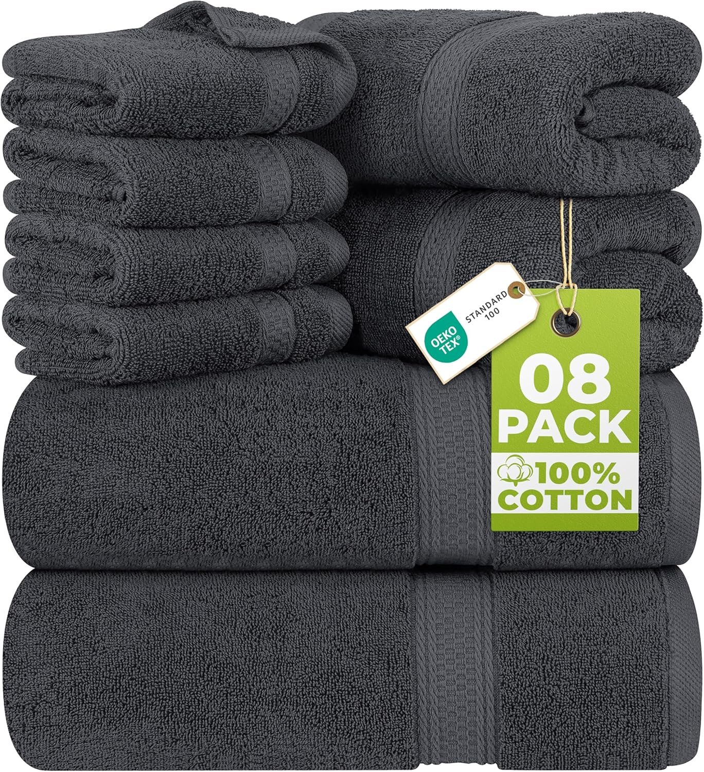 Utopia Towels 8 Piece Majestic Plush Luxury Towel Set, Cotton, Grey | Majestic Plush 100% Ring Spun Cotton Towels – Super Absorbent, Quicker-to-Dry, Thick & Soft, Bathroom, Spa & Hotel