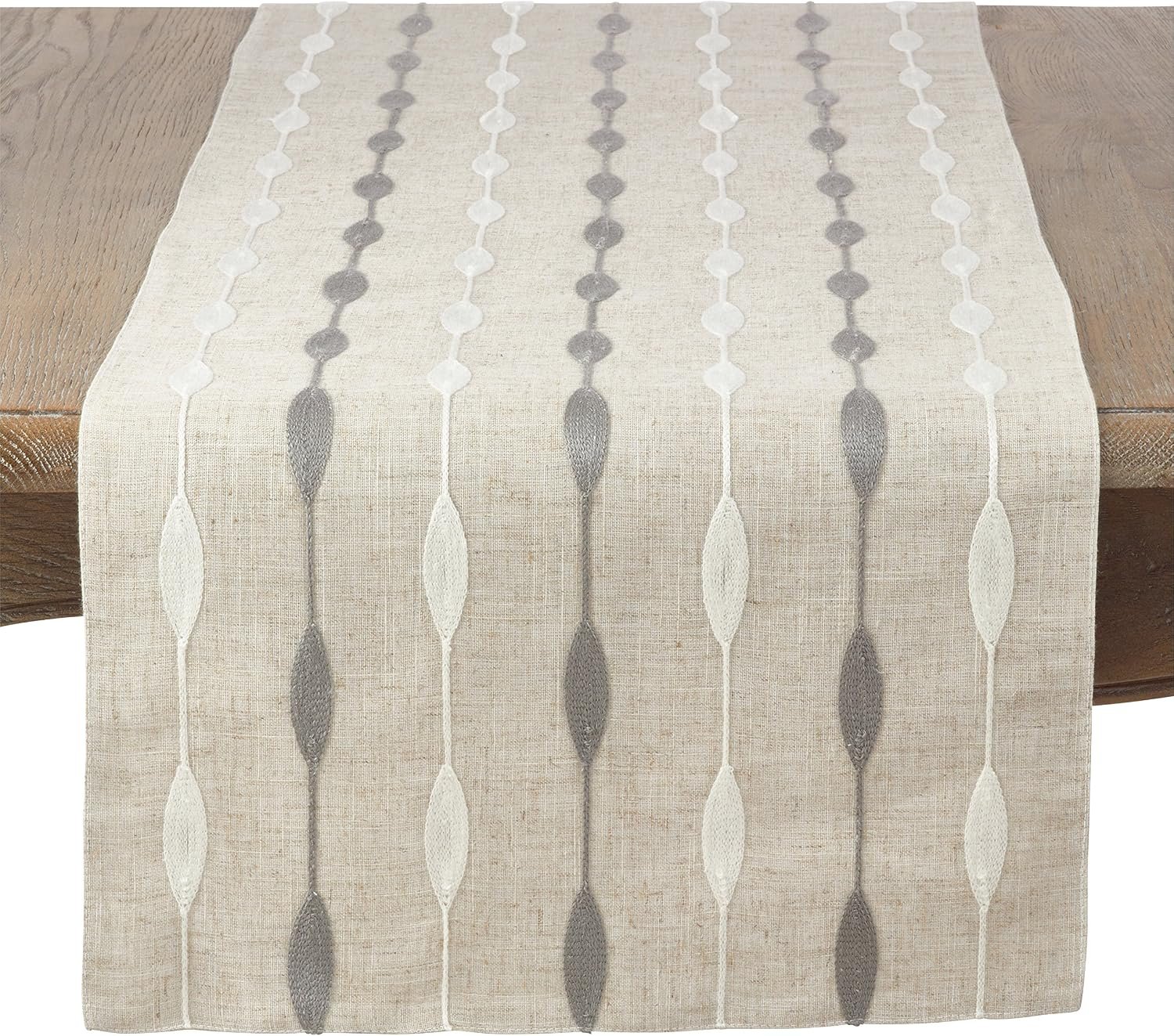 Saro Lifestyle Modern Embroidered Design Table Runner, Natural, 16″ x 70″