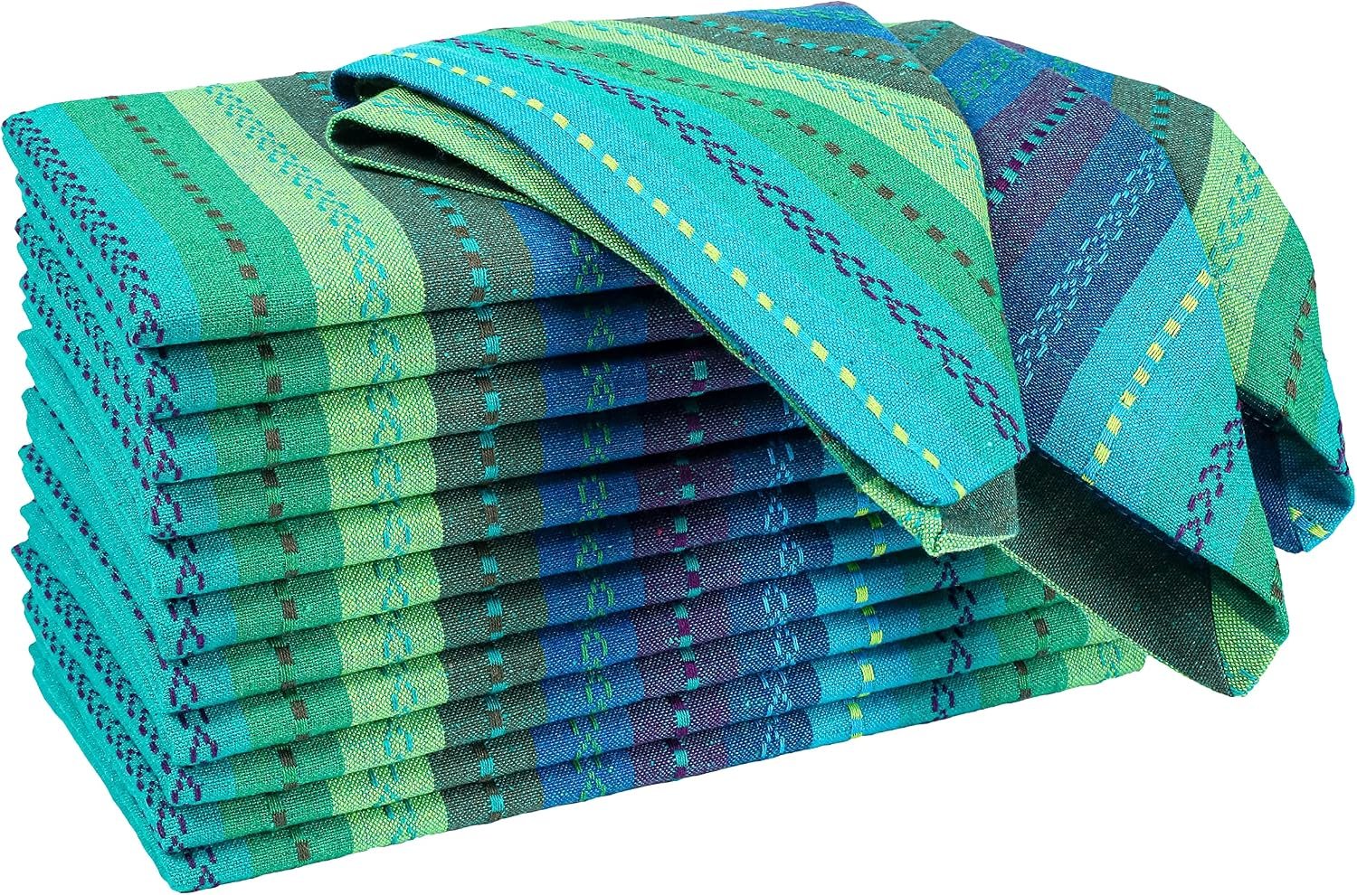 Hausattire Cotton Dinner Napkins, Teal Salsa Stripe, 12-Pack | 100% cotton, 18×18 in, mitered corners, fade-resistant, machine washable, reusable, banquet, wedding, everyday dining