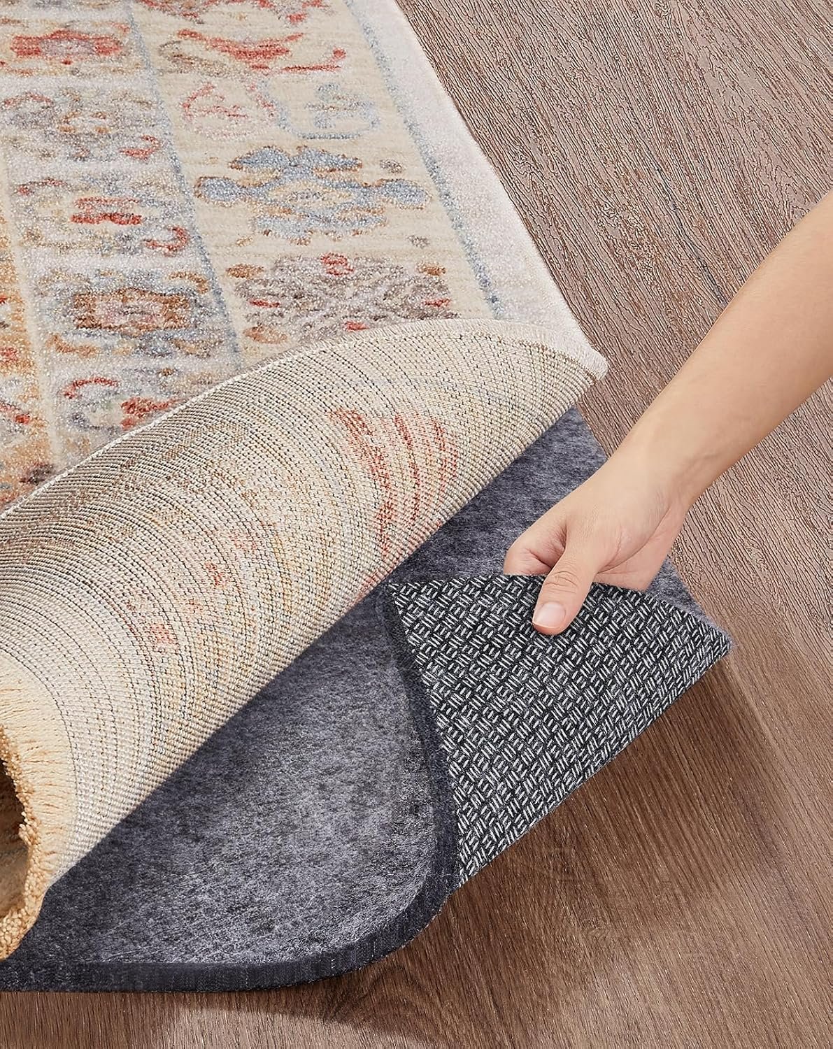 Veken Non Slip Cushioned Rug Pad Gripper, Felt and Silicone Backing, 9 x 12 Ft, 1/4 inch Thick Carpet Liner Protector Mat for Area Rugs and Hardwood Floors, with Over 99 Pcs Anti-Slip Strips Pattern
