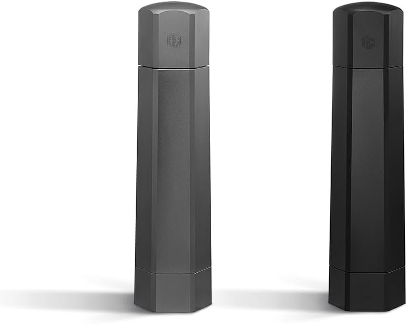 HexClad HexMill Salt and Pepper Mill Set, Full Size | Adjustable Professional Grinders and No-Mess Caps