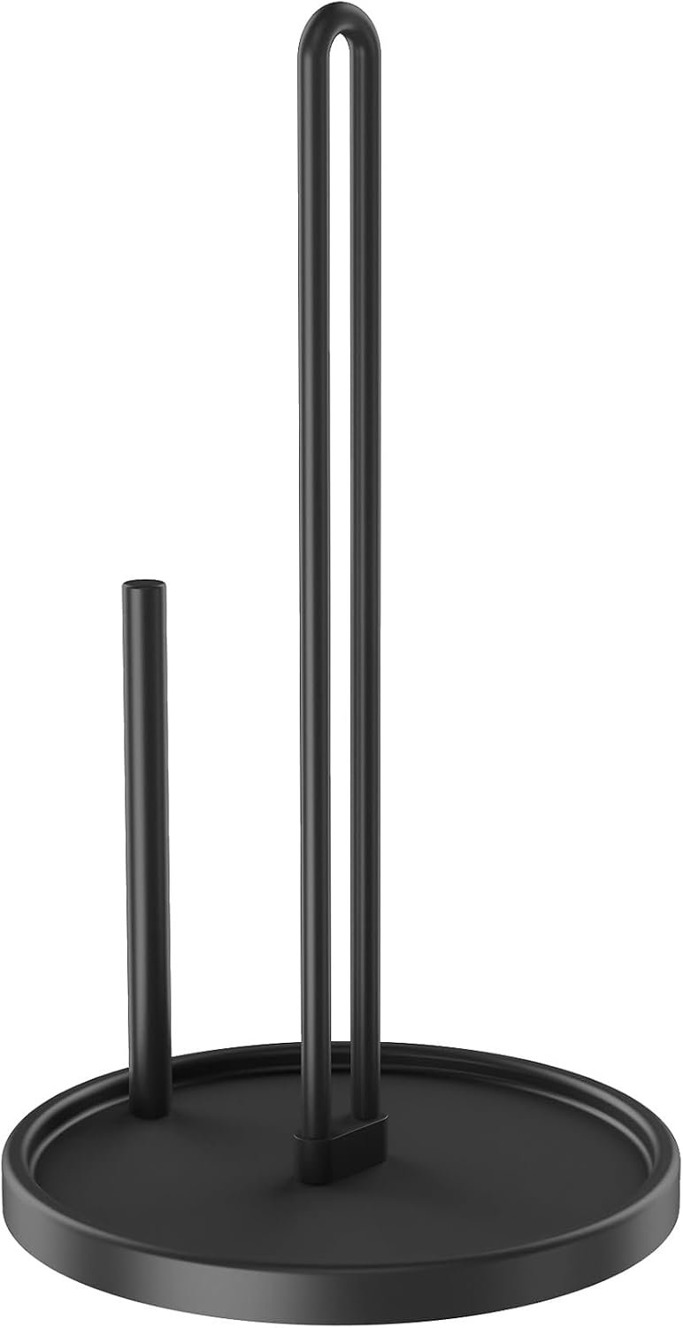 STWWO Paper Towel Holder Countertop for Kitchen, Freestanding, Matte Black | Kitchen Roll Holder with Weighted Base, Stainless Steel Papertowel Holder for Tabletop, Fits Most Sizes of Paper Rolls