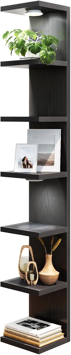 Fixwal 7 Tier Wall Shelf with LED Lights Lack Shelf for Room Deocr (Black) | 76.8in Tall, Holds 44Lbs Total, Flexible Section Installation, Fits Any Room Decor
