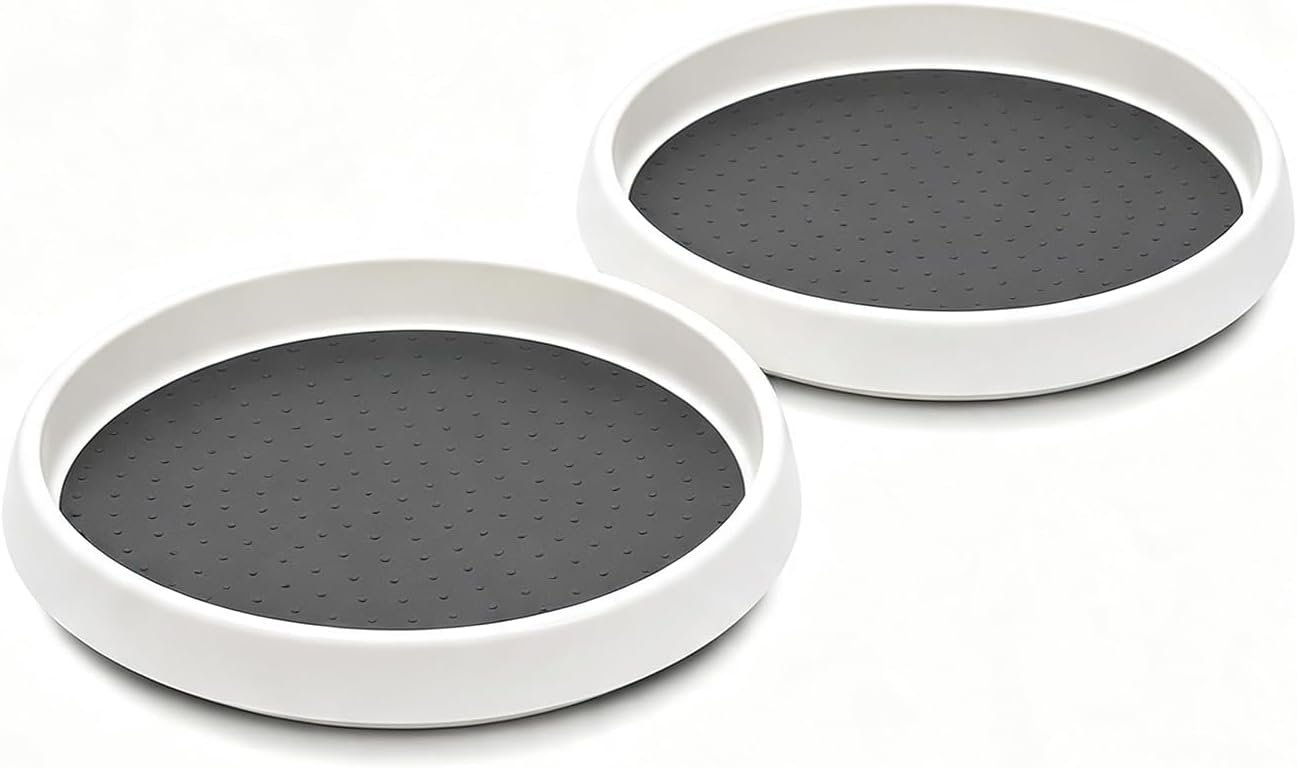 Lazy Susan Turntable Organizer 2 Pack – 10″ Rotating Spice Rack Trays | Features a smooth 360-degree rotating design for effortless access to items in deep cabinets, pantries, and fridges.