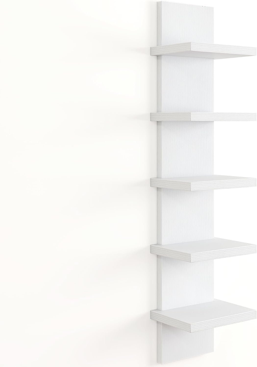 Fun Memories 5 Tier Wall Shelf Unit, White Floating Shelves for Storage – Vertical Column Tower Design, Lack Wall Shelf Space Saving Organizer for Bedroom, Living Room, Home Decor