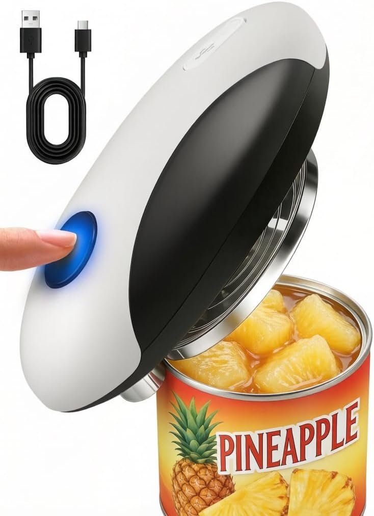 Electric Can Opener, One Touch Safety Automatic Can Opener, Smooth Edge Hands Free Rechargeable Can Opener for Most Cans, Kitchen Gadget for Seniors & Arthritis (Glossy Black and Matte White)