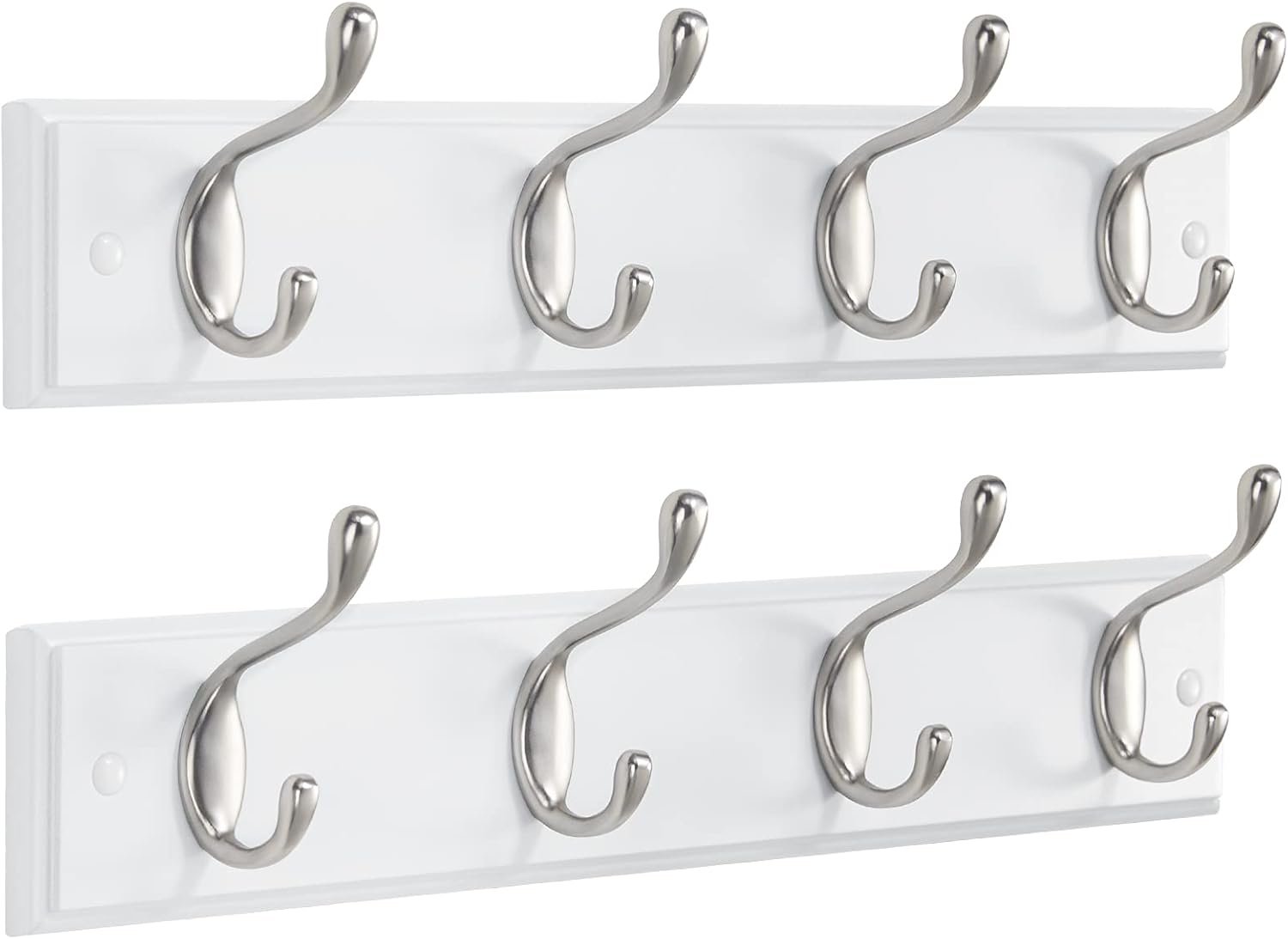 AMADA HOMEFURNISHING Coat Rack Wall Mount 2 Pack, Coat Hooks Wall Hooks Coat Hangers for Wall, Hat Racks Hooks for Hanging Coats Wall Mounted, 15.7″ L x 2.8″ W x 0.6″ H, White