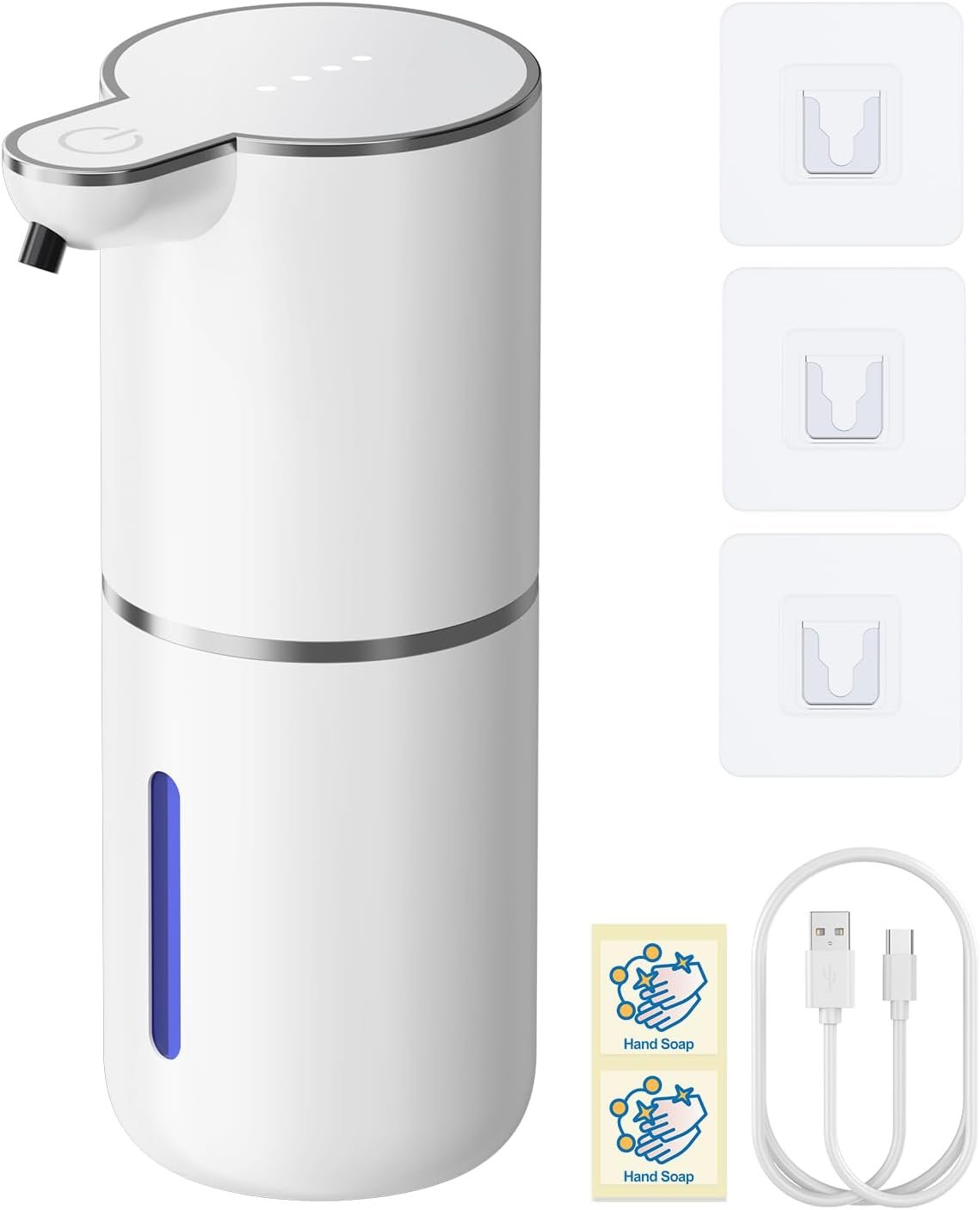 Automatic Liquid Soap Dispenser Touchless, USB Rechargeable | 4-Level Adjustable, 12.8oz/380mL Wall Mounted& Countertop for Bathroom Kitchen Dish Soap, White