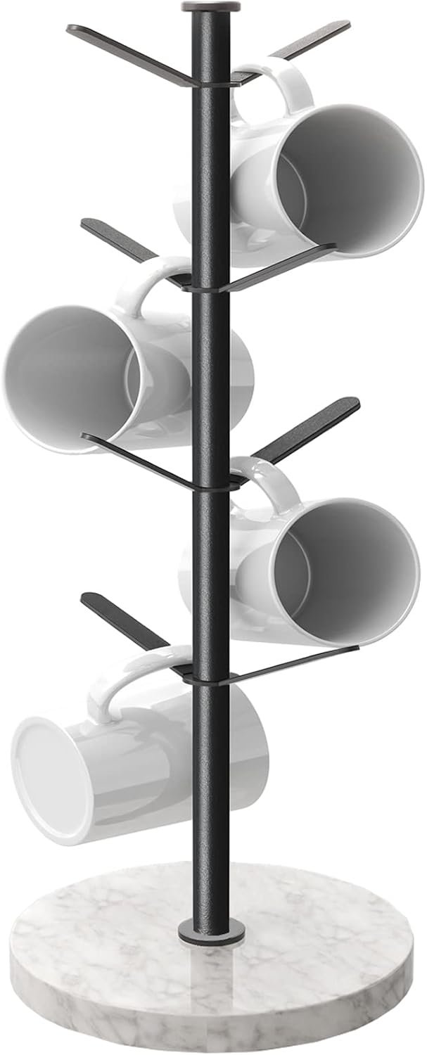 Gypie Marble Mug Holder Tree, 8 Hooks Small Coffee Cups Stand, Black | Mug Holder Stand, Small Mug Rack for Kitchen Cafe Counter
