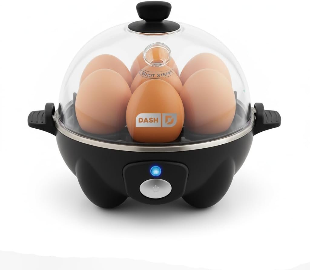 Dash Rapid Egg Cooker, 7 Hard Boiled Eggs, Black | Electric Egg Poacher, Boiler, Steamer & Omelette Maker Machine, Soft or Poached Eggs for Breakfast, Auto Shut-Off, BPA-Free