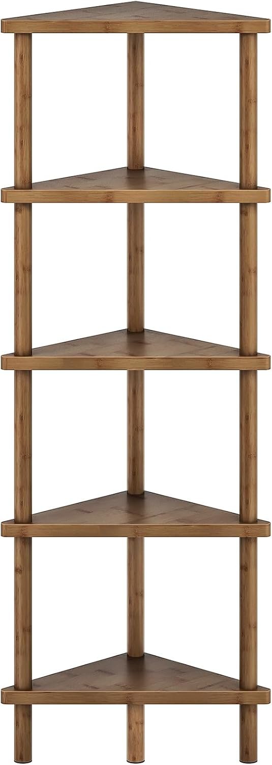 HOOBRO Corner Shelf Stand, 5-Tier Bamboo Corner Bookshelf, Plant Display Shelf, Corner Bookcase, Multipurpose Shelving Unit for Small Space, Living Room, Easy Assembly, Mocha MA20CJ01