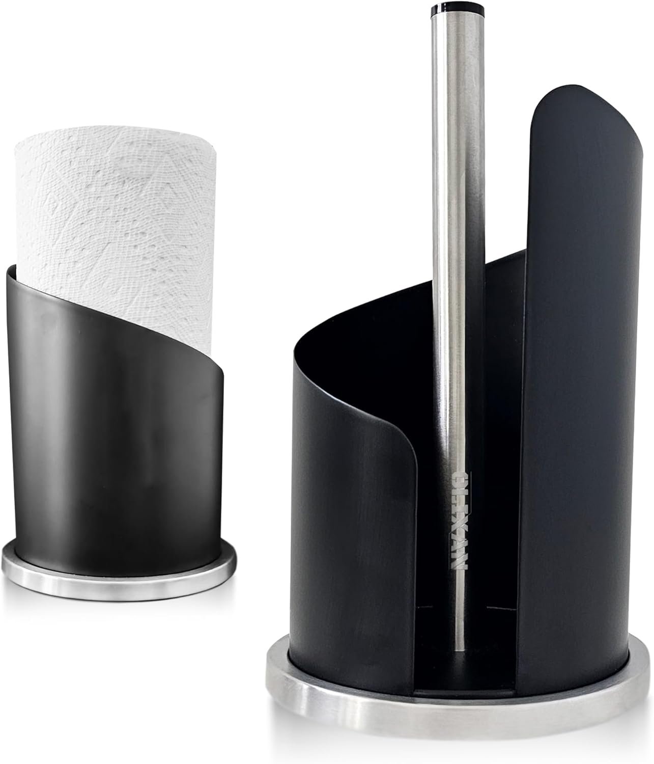 Stainless Steel Paper Towel Holder Countertop, Modern Covered Design, Weighted Base for Stability, Freestanding Easy One-Handed Operation for Kitchen & Bathroom (Black)
