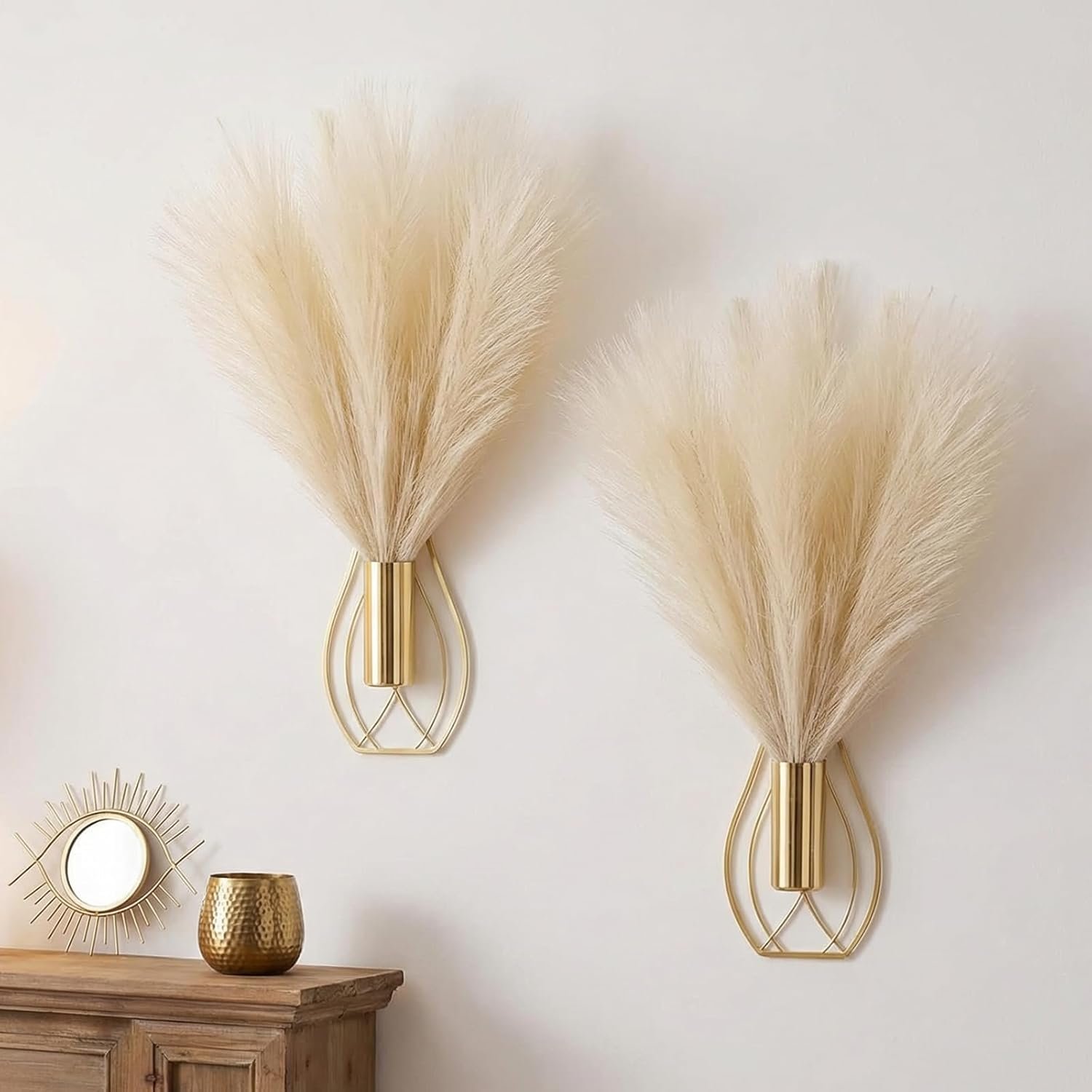 Otoolling 2 Pcs Hanging Plant Wall Decor, 12Inch Tall, Gold, Beige