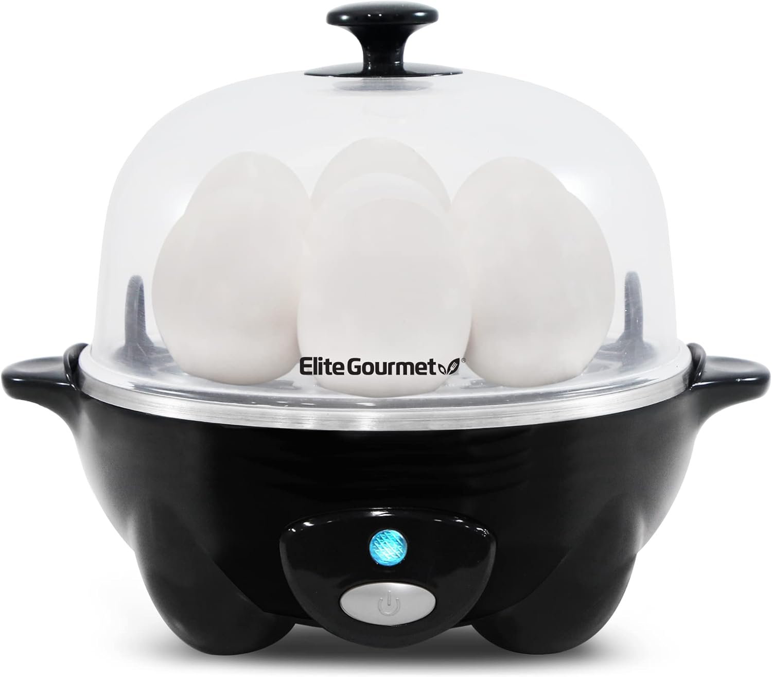 Elite Gourmet EGC-007B Rapid Egg Cooker, 7-Egg Poacher/Omelet Maker, Black | Easy-to-peel hard, medium, or soft-boiled eggs – auto shut-off, alarm, 16-recipe booklet included