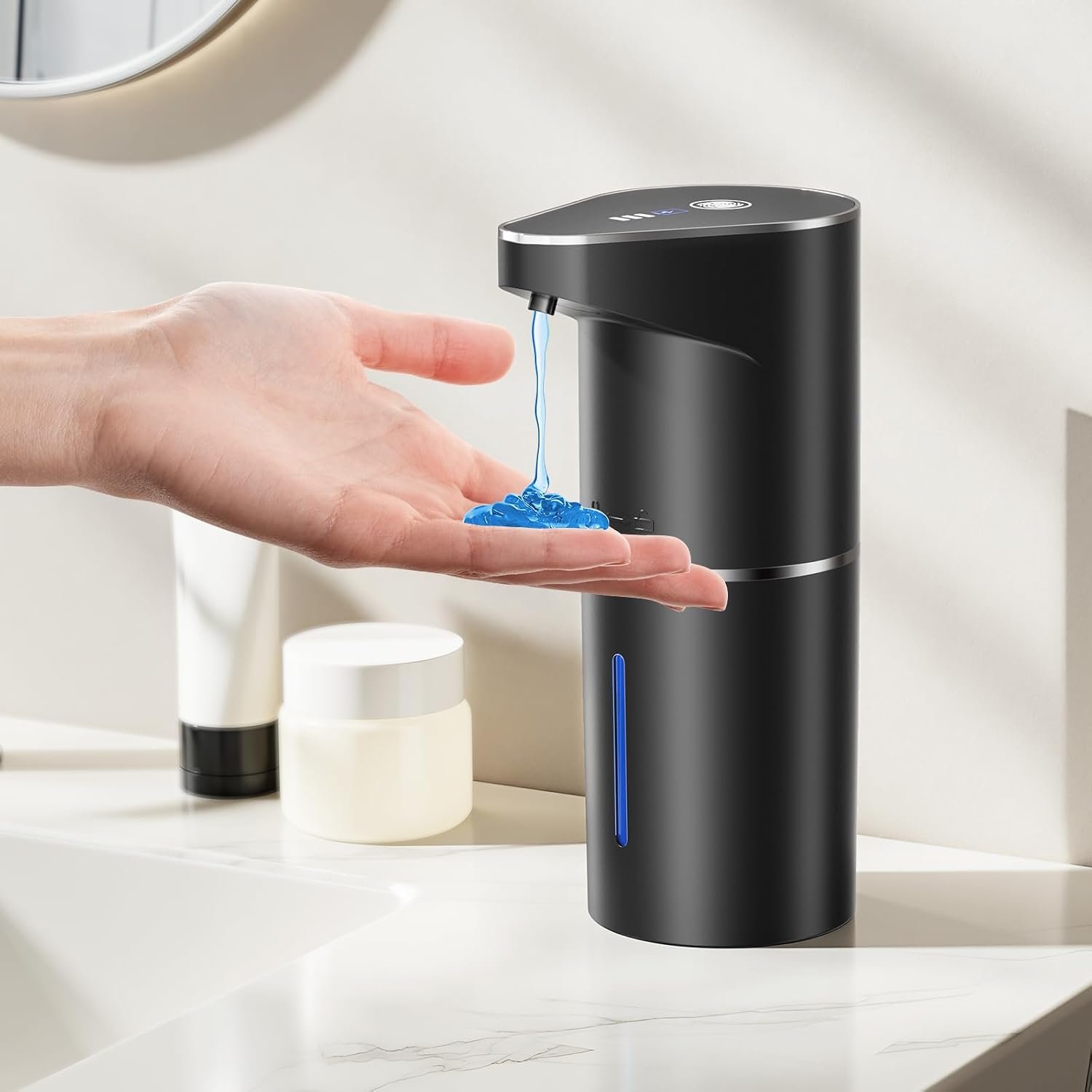 Fantictas Automatic Liquid Soap Dispenser, 3 Levels for Kitchen and Bath | For Hand and Dish Soap, Responsive Sensor, Type-C Charging, 90-day Use, Wall Mountable, IPX5 Waterproof, 350ML, Black Gel