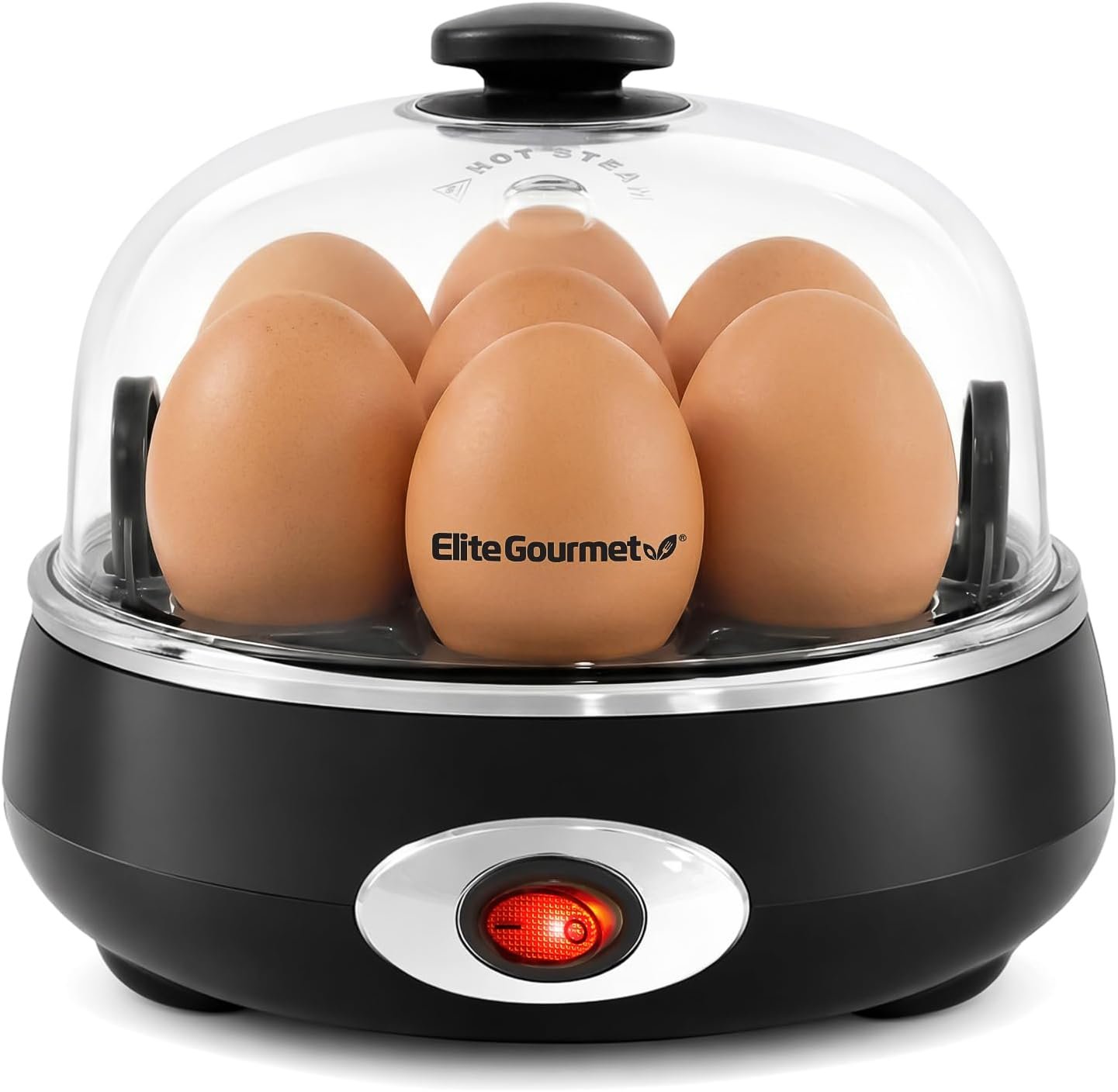 Elite Gourmet EGC007CHC Rapid Egg Cooker, 7-Egg, Charcoal Grey | Poaches, makes omelets, cooks easy-to-peel hard, medium, soft-boiled eggs – auto shut-off, alarm, 16-recipe booklet included
