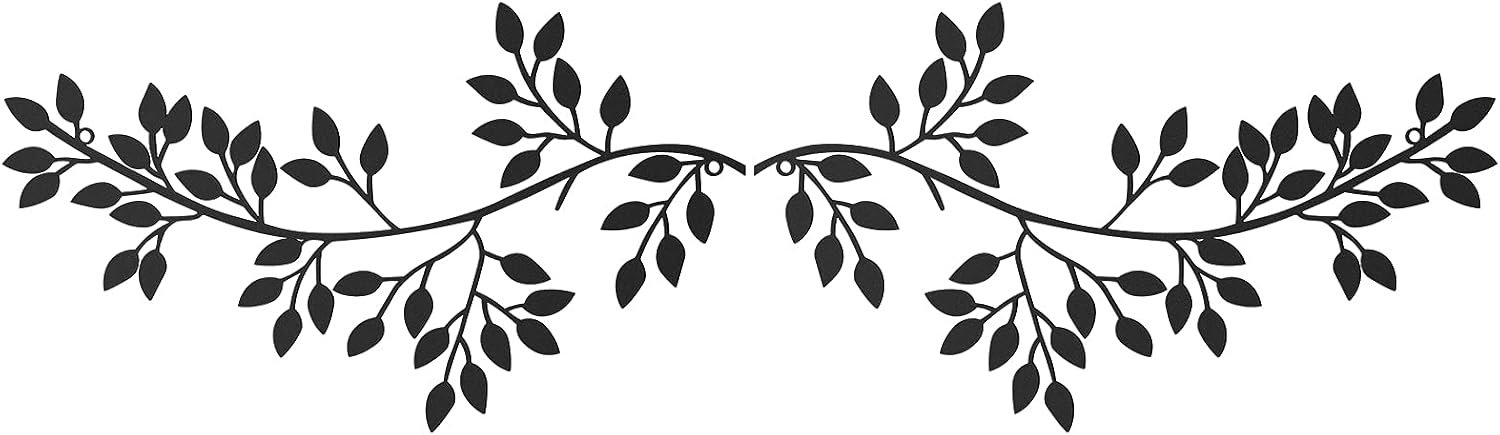 Hotop 2 Pieces Metal Tree Leaf Wall Decor Vine Olive Branch Leaf Wall Art Wrought Iron Scroll Sculptures Above the Bed, Living Room, Outdoor Decoration (Classic Style,Black)