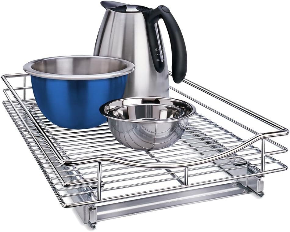 LYNK PROFESSIONAL® Pull Out Cabinet Organizer, Kitchen Slide Out Drawer | 14W x 21D Chrome cabinet pull-out shelves with 3/4-extension glides create easy-access storage for cookware and pantry items