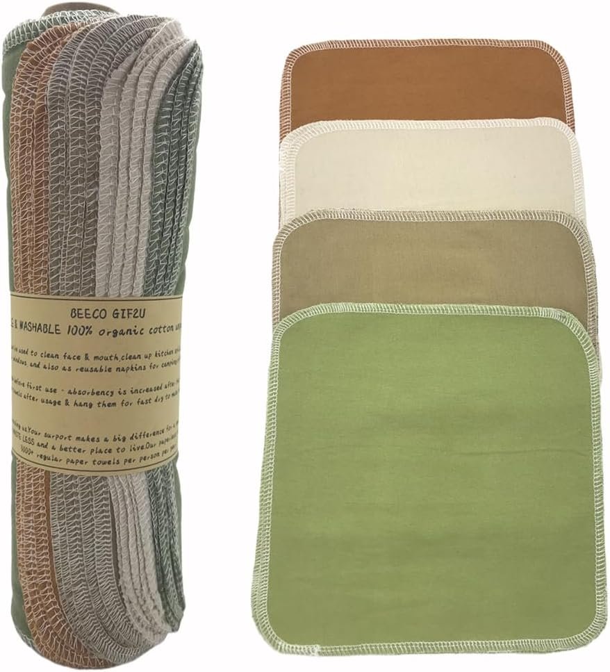Reusable Paper Towel Rolls 20 Pack,Washable Napkin Cloth Value Set of 4 Colors 20 Pack of Paperless Towel-100% Cotton, Super Soft, Absorbent Made to Last (Solid Color A)