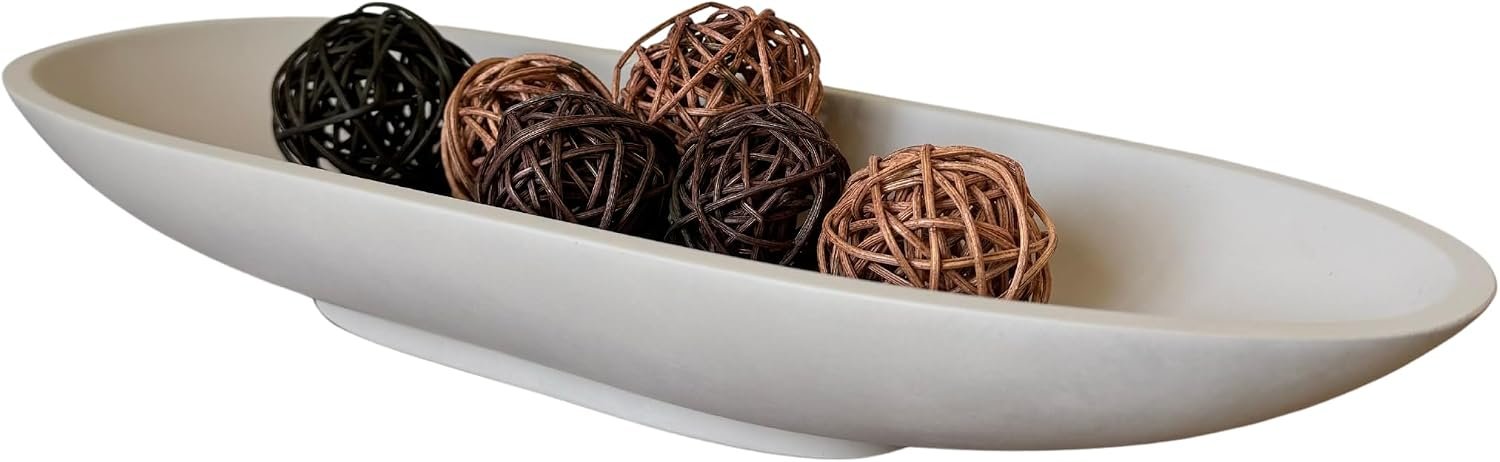 OAKOA Long Decorative Bowl – Dough Bowl Centerpiece – Oval Decorative Bowl | Oblong Decorative Bowl – Modern Centerpieces for Dining Table – Concrete Bowl – Oval Fruit Bowl – Long Bowl Decor