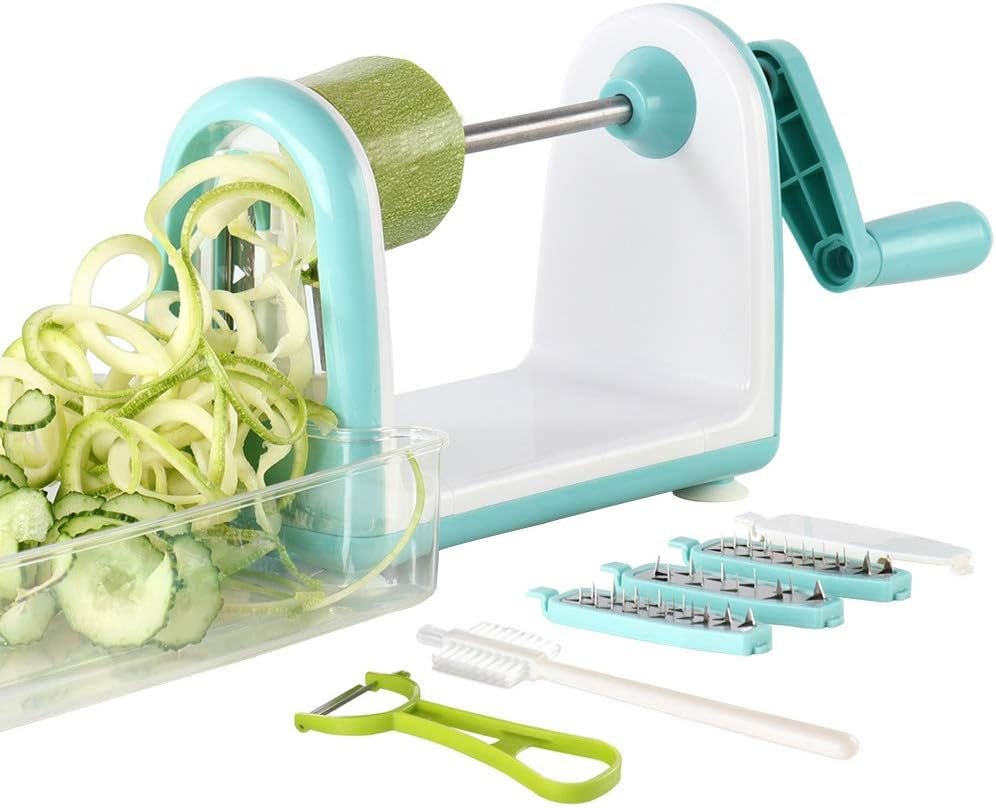 Ourokhome Zucchini Noodle Maker Spaghetti Spiralizer – 5 Blades Vegetable Slicer for Veggie Noodles and Curly Chips